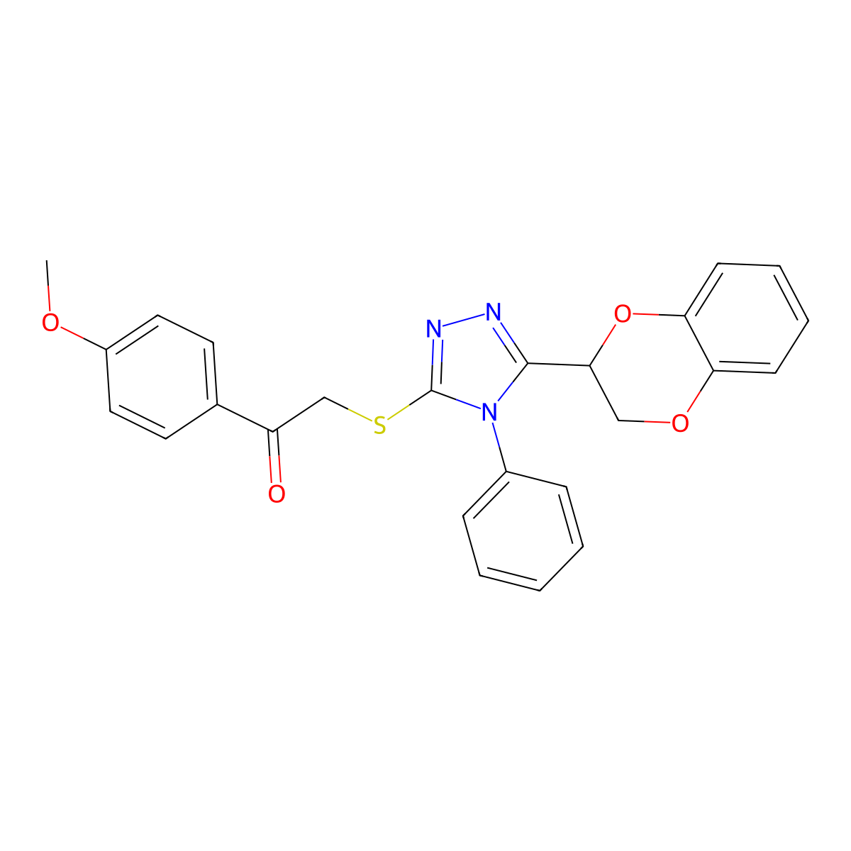 2-((5-(2,3-dihydrobenzo[b][1,4]dioxin-2-yl)-4-phenyl-4H-1,2,4-triazol-3-yl)thio)-1-(4-methoxyphenyl)ethanone molecular structure, CAS 326881-99-6