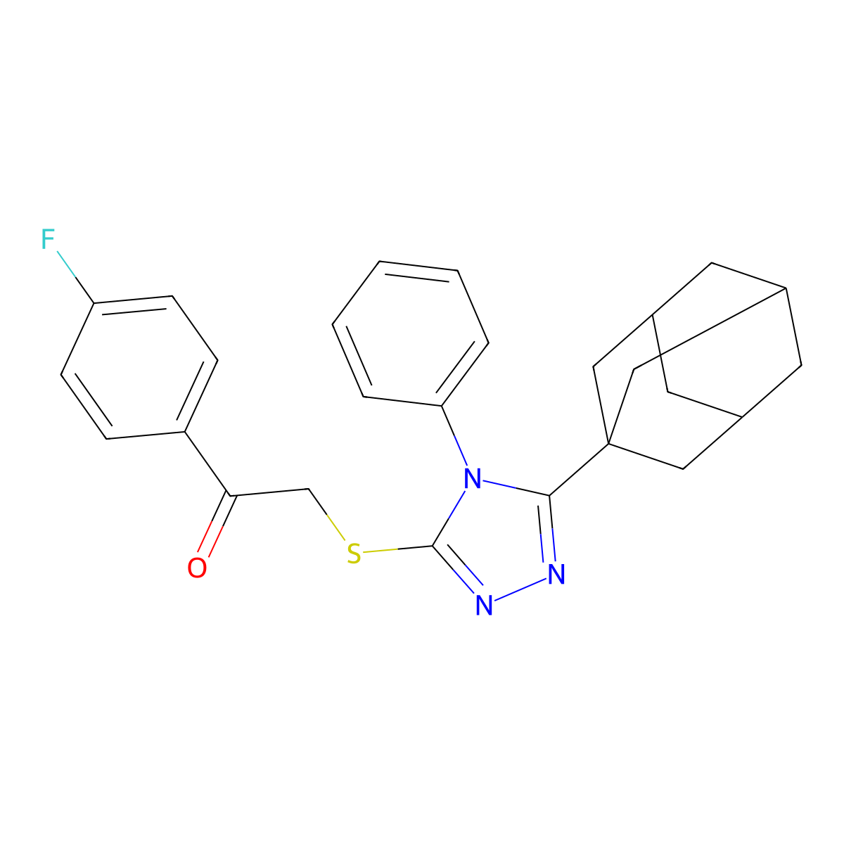 2-{[5-(adamantan-1-yl)-4-phenyl-4H-1,2,4-triazol-3-yl]sulfanyl}-1-(4-fluorophenyl)ethan-1-one molecular structure, CAS 326882-10-4