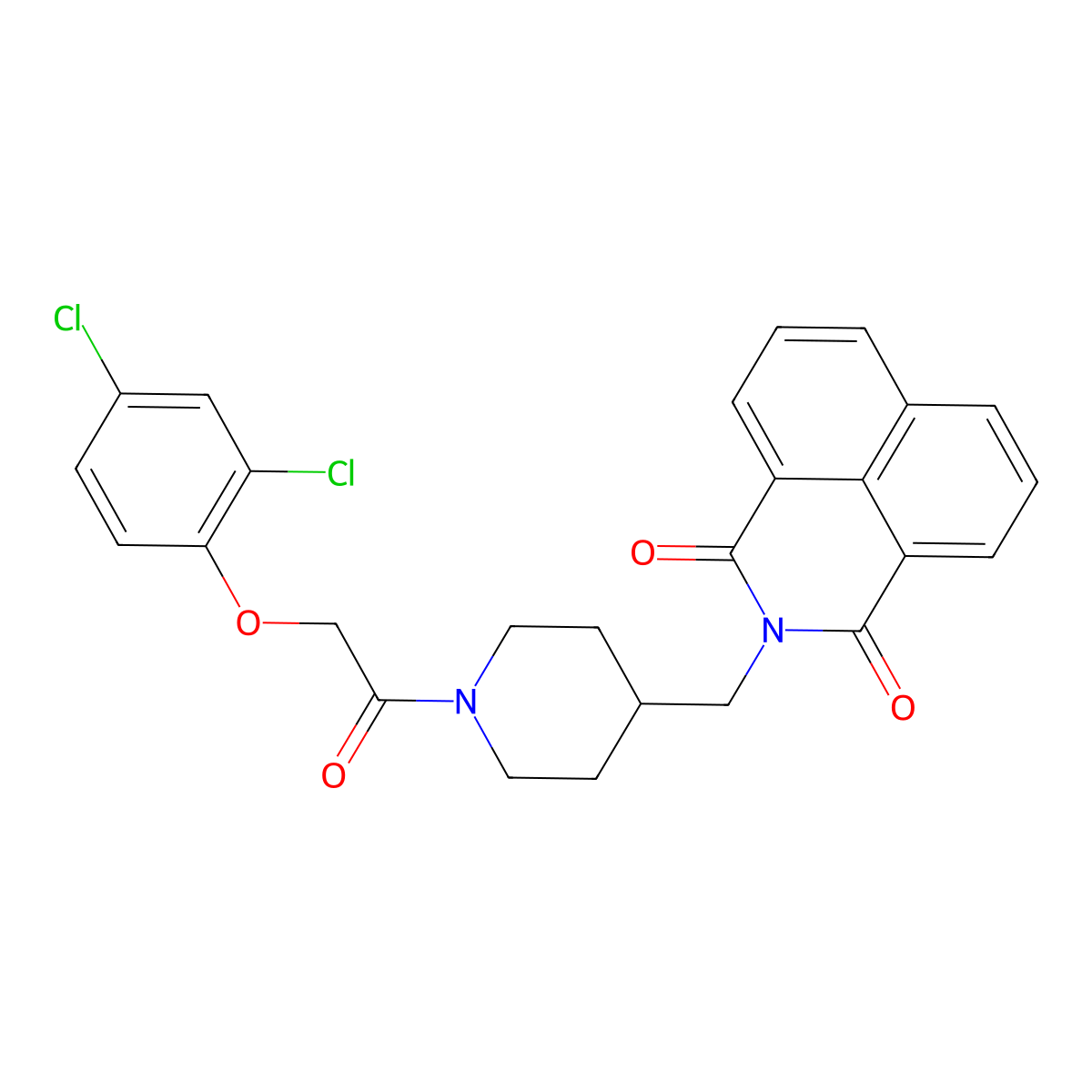 3-({1-[2-(2,4-Dichlorophenoxy)acetyl]piperidin-4-yl}methyl)-3-azatricyclo[7.3.1.0^{5,13}]trideca-1(12),5,7,9(13),10-pentaene-2,4-dione molecular structure, CAS 326882-11-5