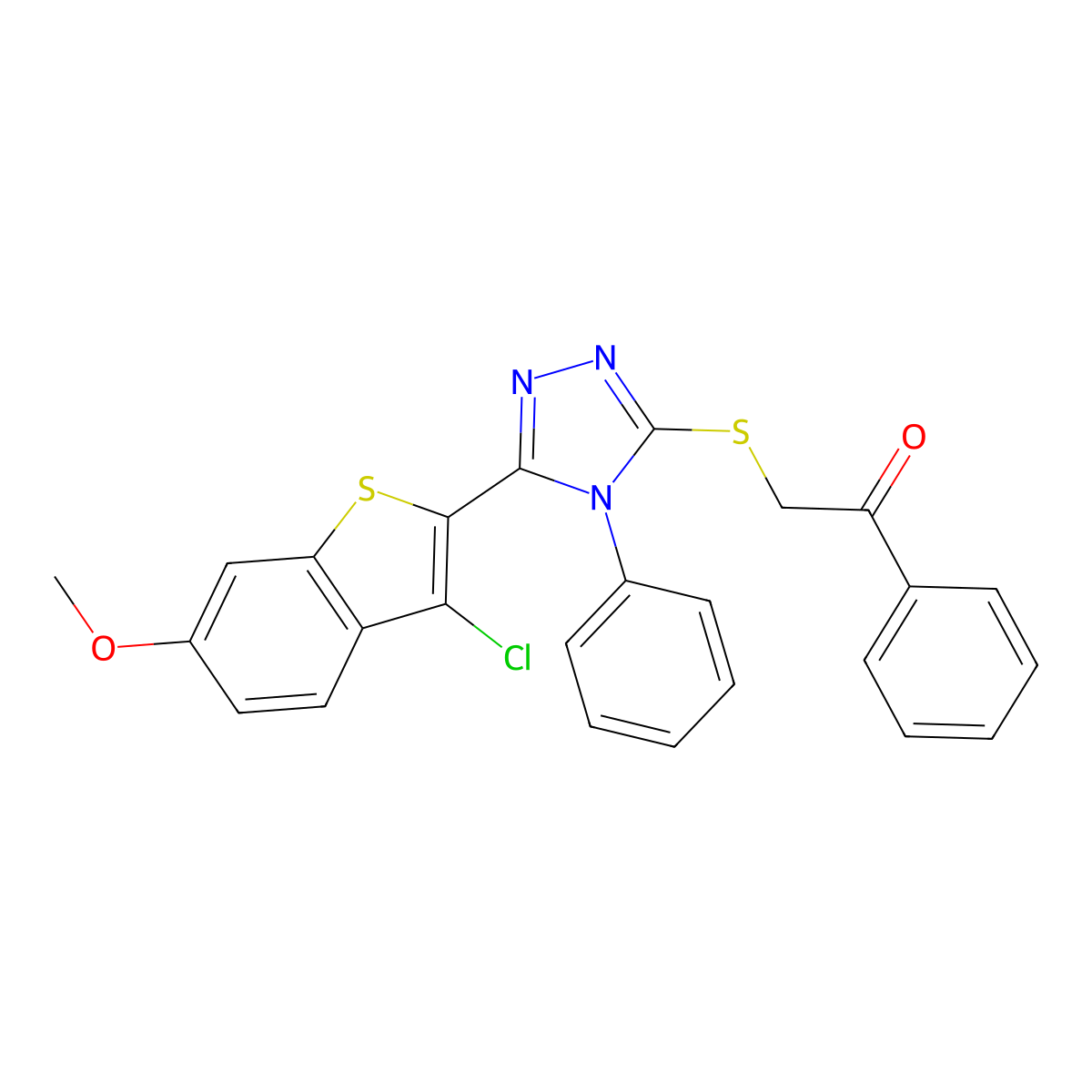 2-[[5-(3-Chloro-6-methoxy-1-benzothiophen-2-yl)-4-phenyl-1,2,4-triazol-3-yl]sulfanyl]-1-phenylethanone molecular structure, CAS 326882-12-6