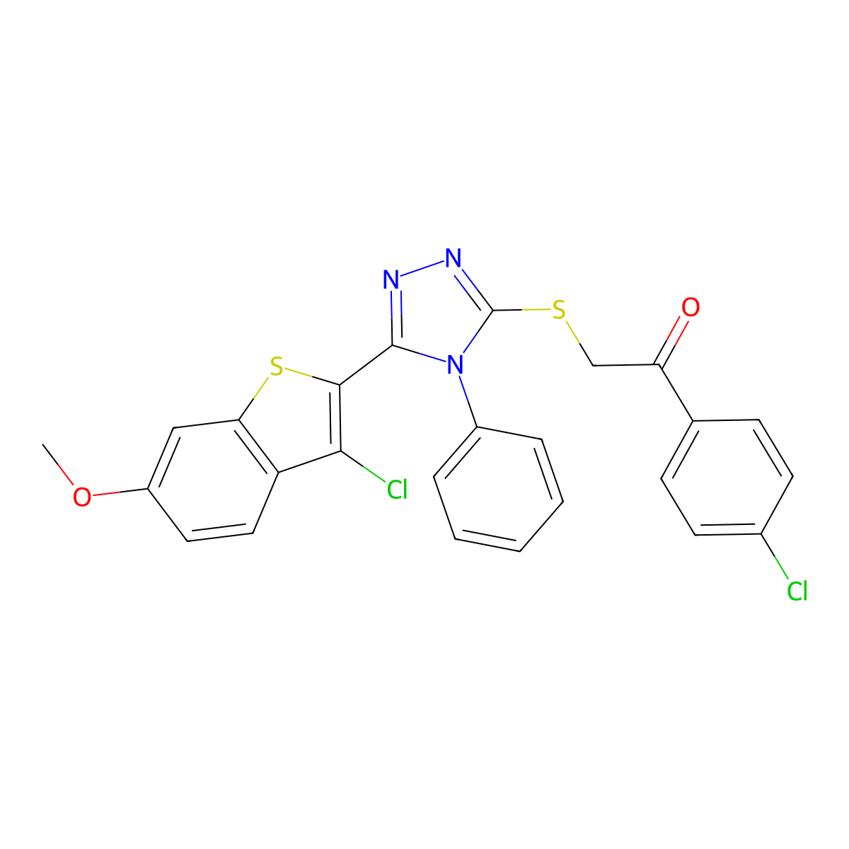 2-{[5-(3-chloro-6-methoxy-1-benzothiophen-2-yl)-4-phenyl-4H-1,2,4-triazol-3-yl]sulfanyl}-1-(4-chlorophenyl)ethanone molecular structure, CAS 326882-13-7