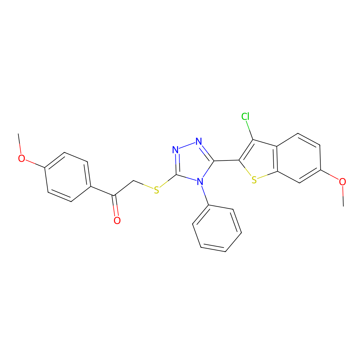 2-[[5-(3-Chloro-6-methoxy-1-benzothiophen-2-yl)-4-phenyl-1,2,4-triazol-3-yl]sulfanyl]-1-(4-methoxyphenyl)ethanone molecular structure, CAS 326882-15-9