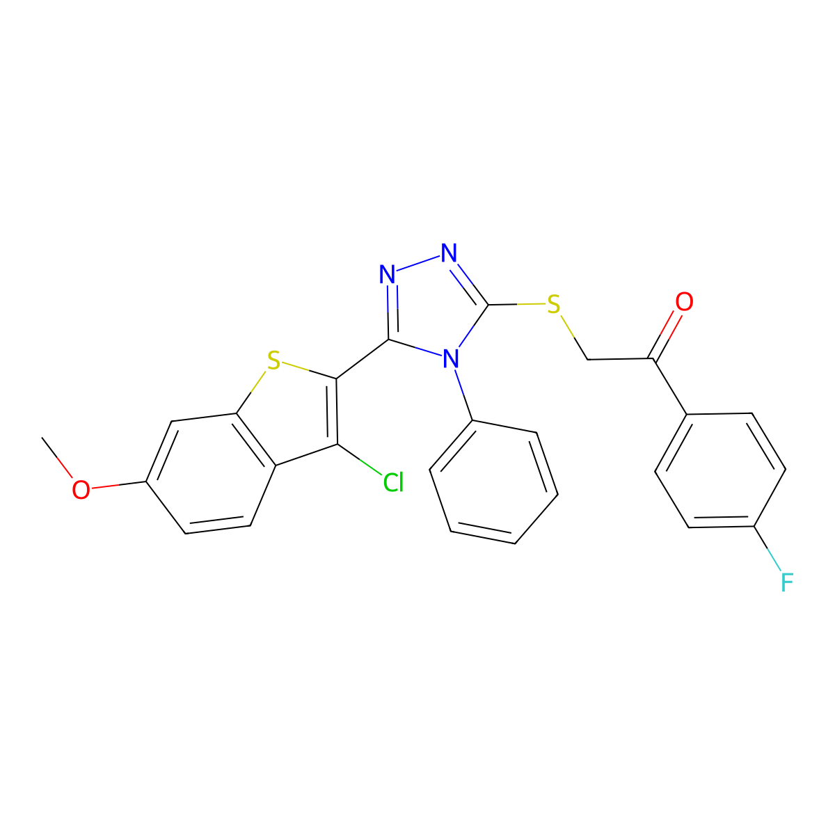 2-[[5-(3-Chloro-6-methoxy-1-benzothiophen-2-yl)-4-phenyl-1,2,4-triazol-3-yl]sulfanyl]-1-(4-fluorophenyl)ethanone molecular structure, CAS 326882-16-0