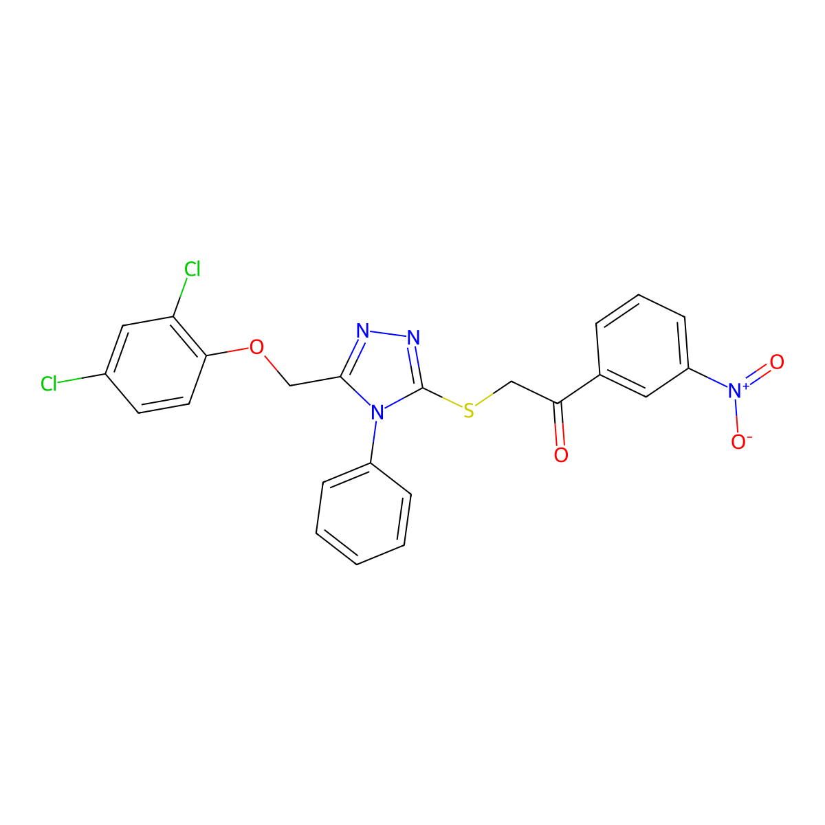 2-((5-((2,4-dichlorophenoxy)methyl)-4-phenyl-4H-1,2,4-triazol-3-yl)thio)-1-(3-nitrophenyl)ethanone molecular structure, CAS 326882-18-2