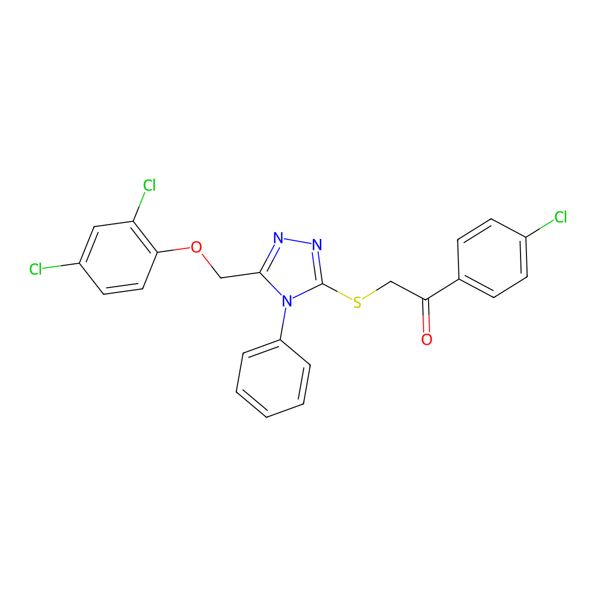 1-(4-chlorophenyl)-2-({5-[(2,4-dichlorophenoxy)methyl]-4-phenyl-4H-1,2,4-triazol-3-yl}sulfanyl)ethanone molecular structure, CAS 326882-35-3