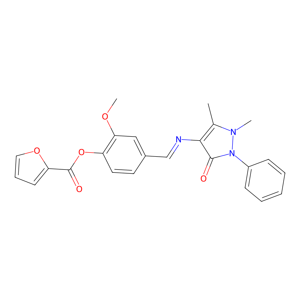 [4-[(1,5-Dimethyl-3-oxo-2-phenylpyrazol-4-yl)iminomethyl]-2-methoxyphenyl] furan-2-carboxylate molecular structure, CAS 326883-05-0