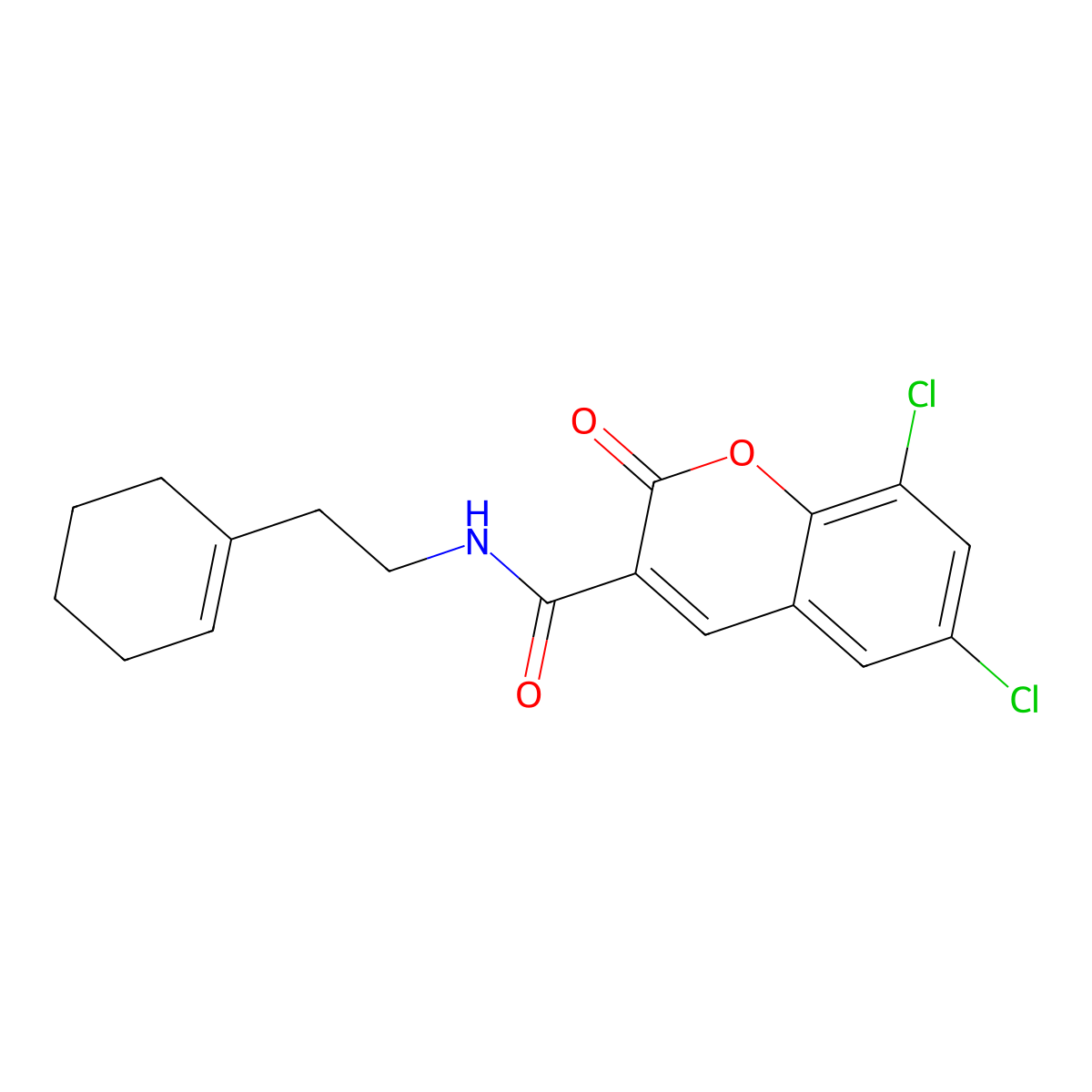 6,8-dichloro-N-[2-(cyclohex-1-en-1-yl)ethyl]-2-oxo-2H-chromene-3-carboxamide molecular structure, CAS 326884-08-6