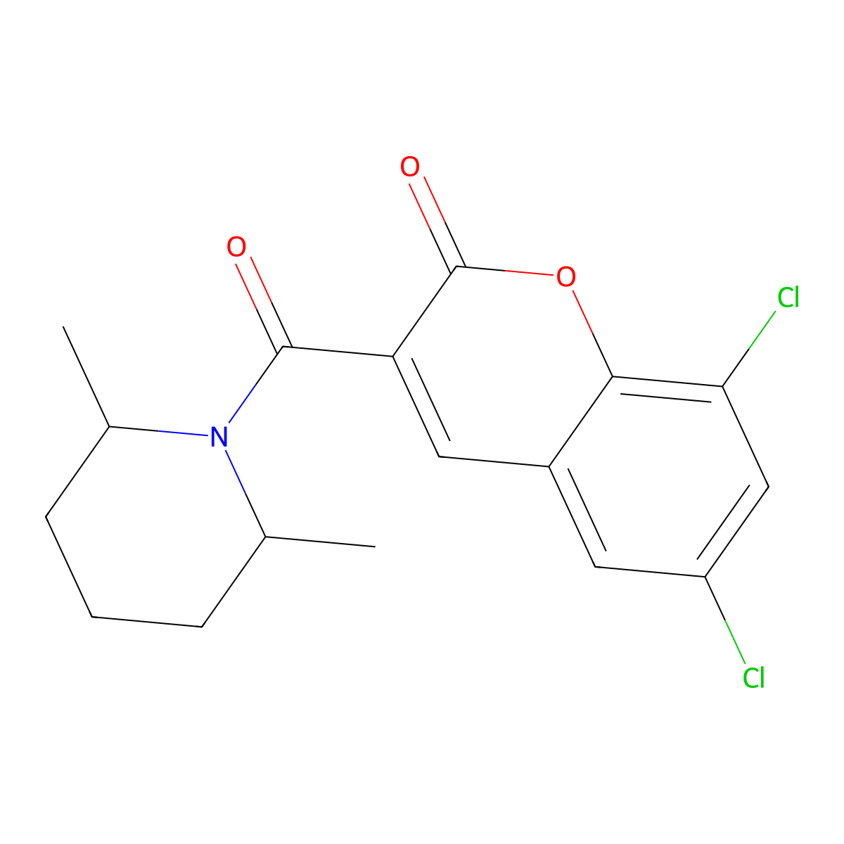 6,8-dichloro-3-(2,6-dimethylpiperidine-1-carbonyl)-2H-chromen-2-one molecular structure, CAS 326884-21-3