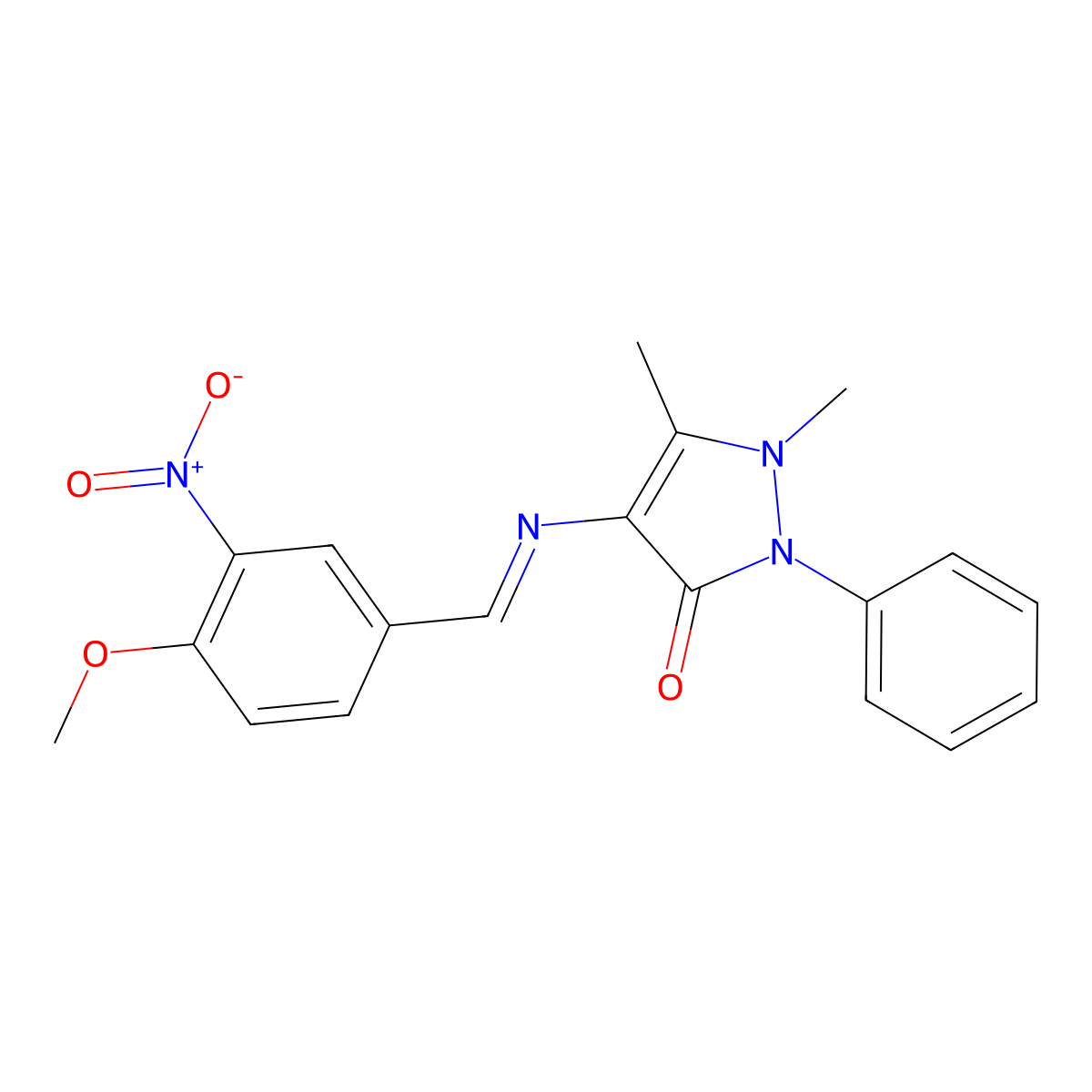 4-({3-nitro-4-methoxybenzylidene}amino)-1,5-dimethyl-2-phenyl-1,2-dihydro-3H-pyrazol-3-one molecular structure, CAS 326886-25-3