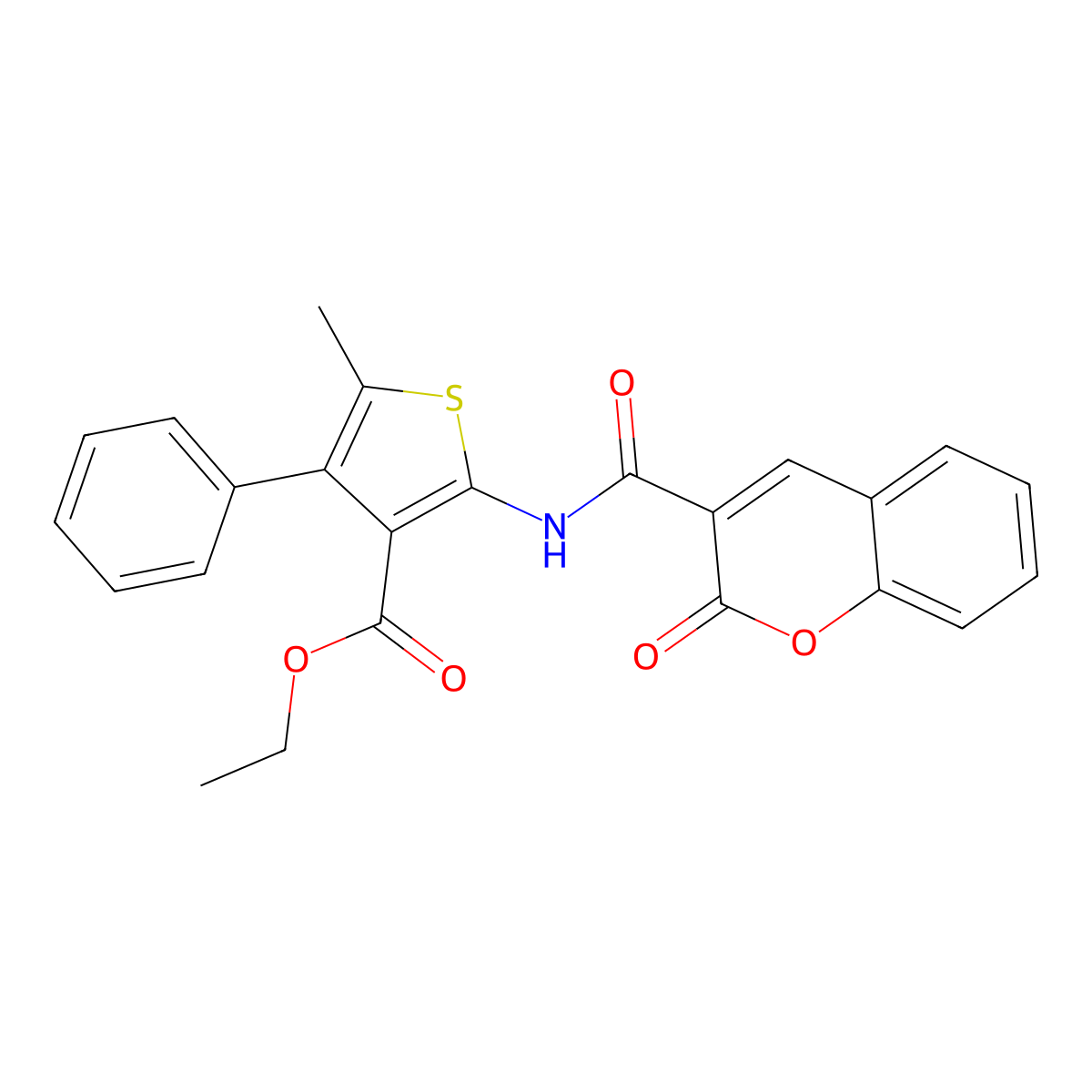 ethyl 5-methyl-2-(2-oxo-2H-chromene-3-carboxamido)-4-phenylthiophene-3-carboxylate molecular structure, CAS 326886-33-3