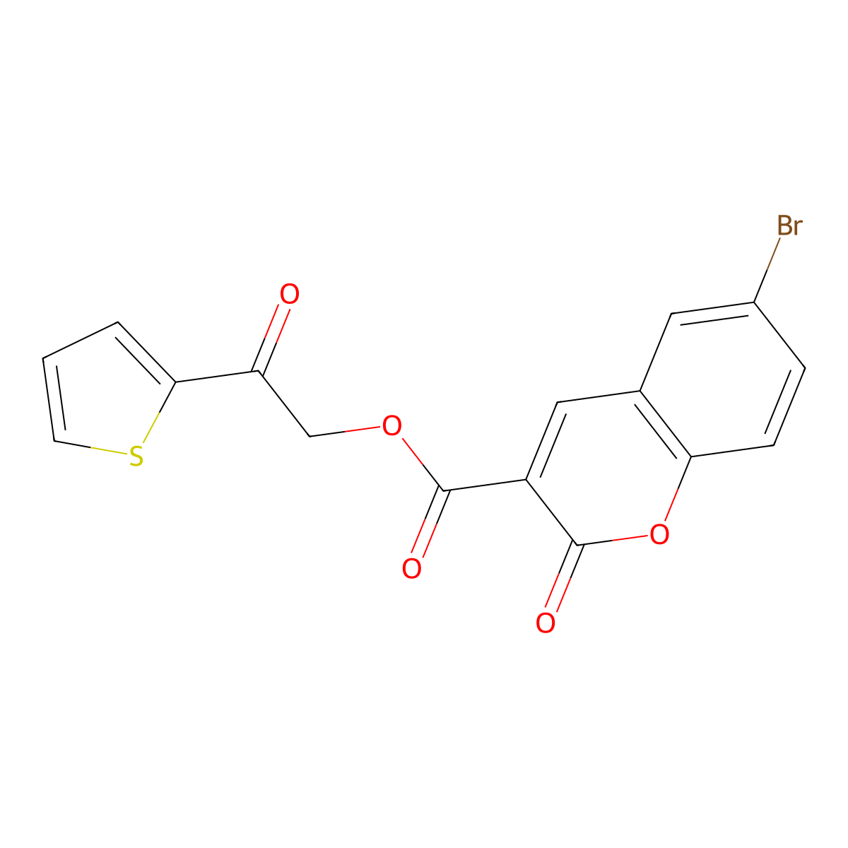 2-Oxo-2-(2-thienyl)ethyl 6-bromo-2-oxochromene-3-carboxylate molecular structure, CAS 326886-52-6