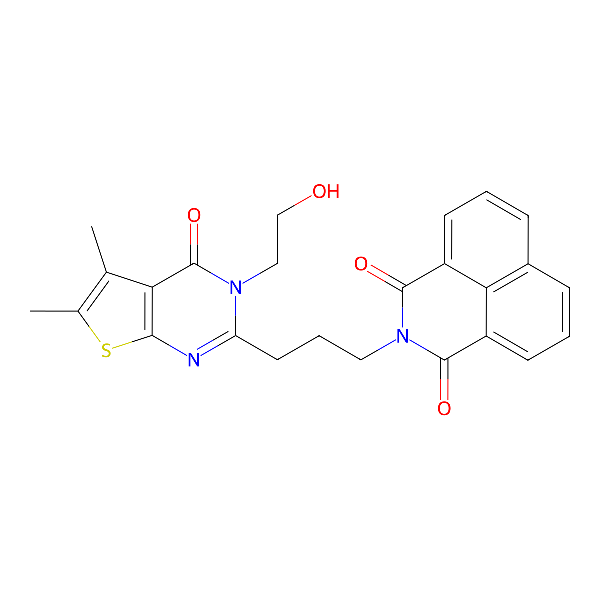 2-(3-(3-(2-hydroxyethyl)-5,6-dimethyl-4-oxo-3,4-dihydrothieno[2,3-d]pyrimidin-2-yl)propyl)-1H-benzo[de]isoquinoline-1,3(2H)-dione molecular structure, CAS 326888-09-9