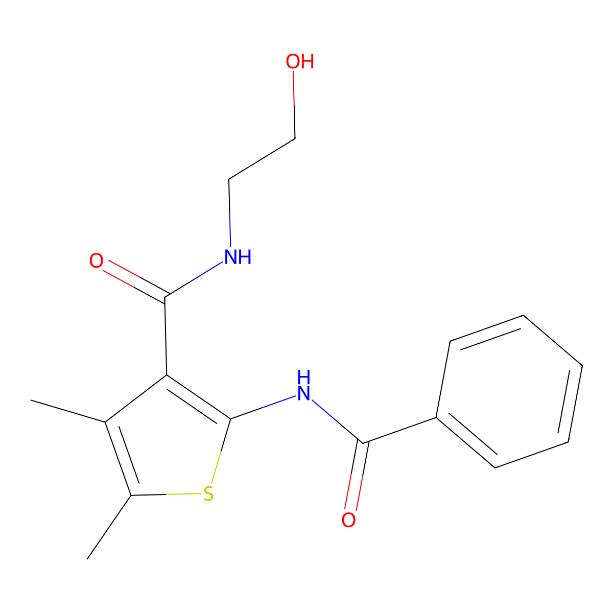 2-benzamido-N-(2-hydroxyethyl)-4,5-dimethylthiophene-3-carboxamide molecular structure, CAS 326888-16-8