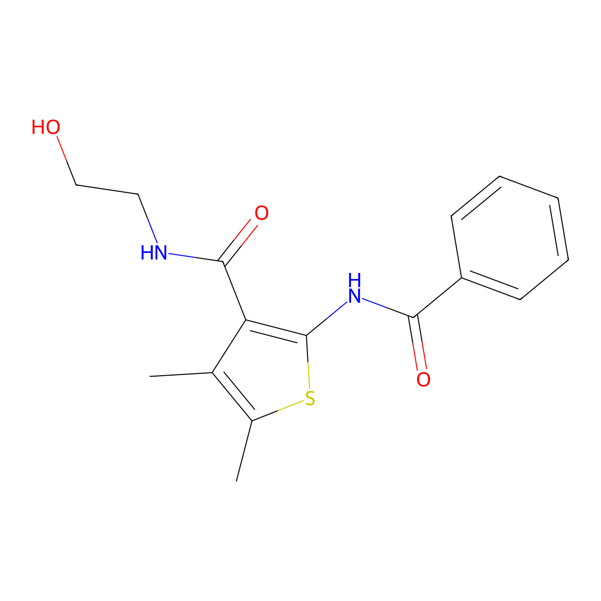 2-benzamido-N-(2-hydroxyethyl)-4,5-dimethylthiophene-3-carboxamide molecular structure, CAS 326888-16-8