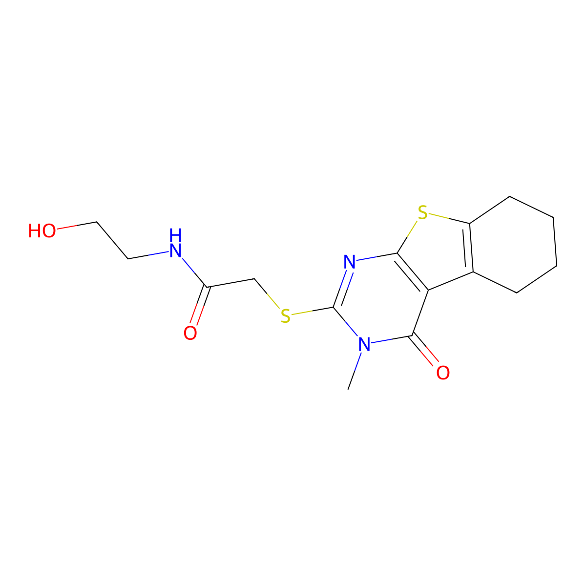 N-(2-hydroxyethyl)-2-[(3-methyl-4-oxo-5,6,7,8-tetrahydro-[1]benzothiolo[2,3-d]pyrimidin-2-yl)sulfanyl]acetamide molecular structure, CAS 326888-19-1