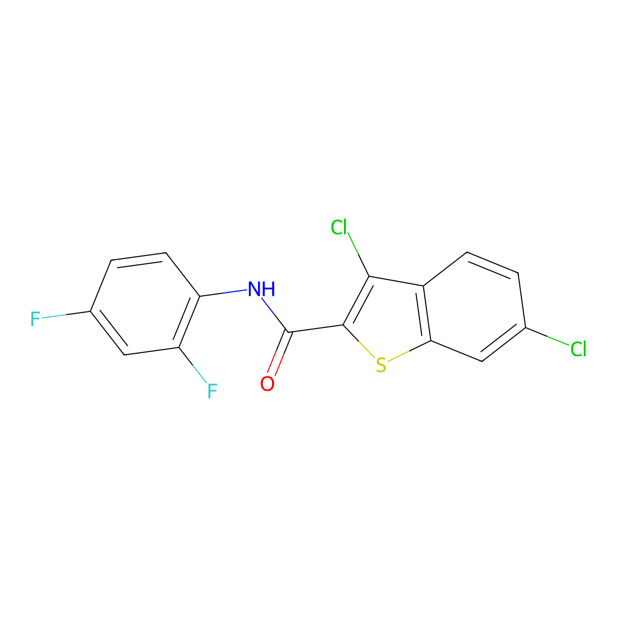 3,6-dichloro-N-(2,4-difluorophenyl)-1-benzothiophene-2-carboxamide molecular structure, CAS 326889-29-6
