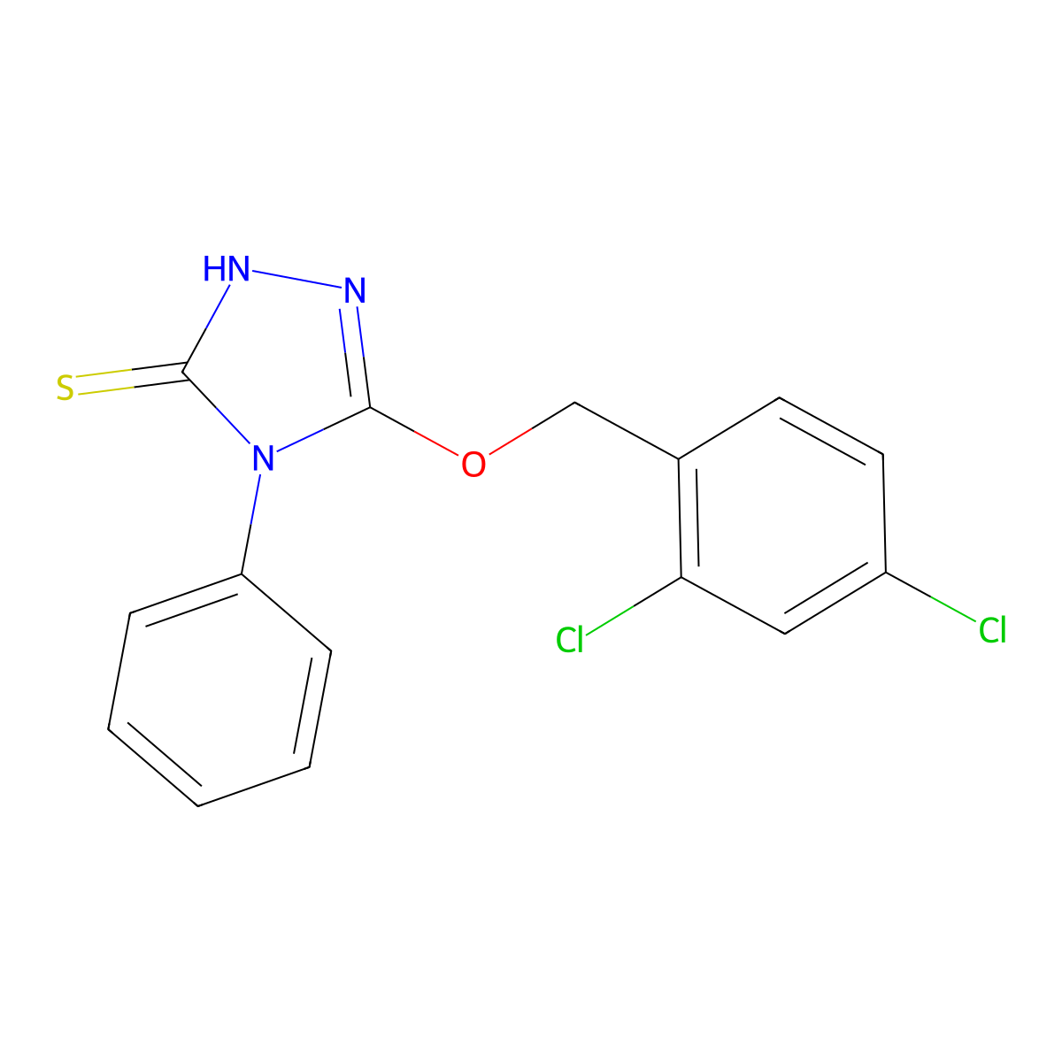 3-((2,4-dichlorobenzyl)oxy)-4-phenyl-1H-1,2,4-triazole-5(4H)-thione molecular structure, CAS 326889-43-4