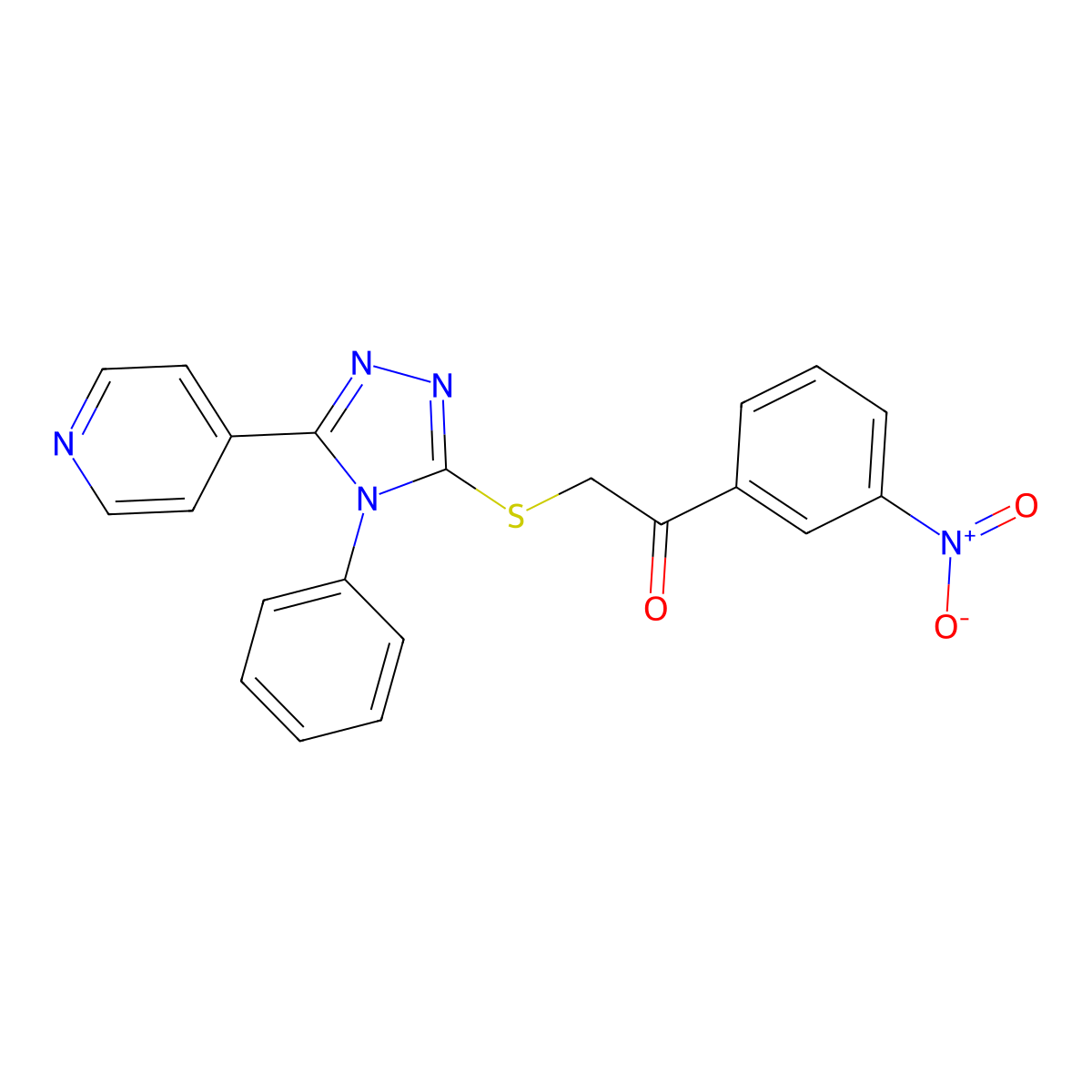 1-(3-nitrophenyl)-2-((4-phenyl-5-(pyridin-4-yl)-4H-1,2,4-triazol-3-yl)thio)ethanone molecular structure, CAS 326889-65-0
