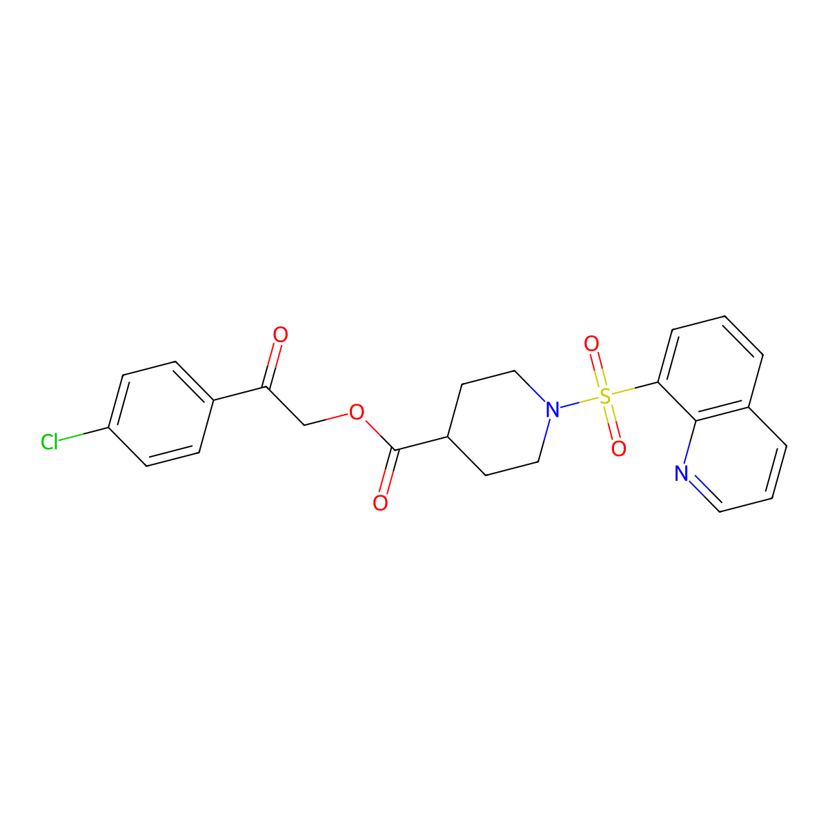 2-(4-Chlorophenyl)-2-oxoethyl 1-(quinolin-8-ylsulfonyl)piperidine-4-carboxylate molecular structure, CAS 326889-73-0