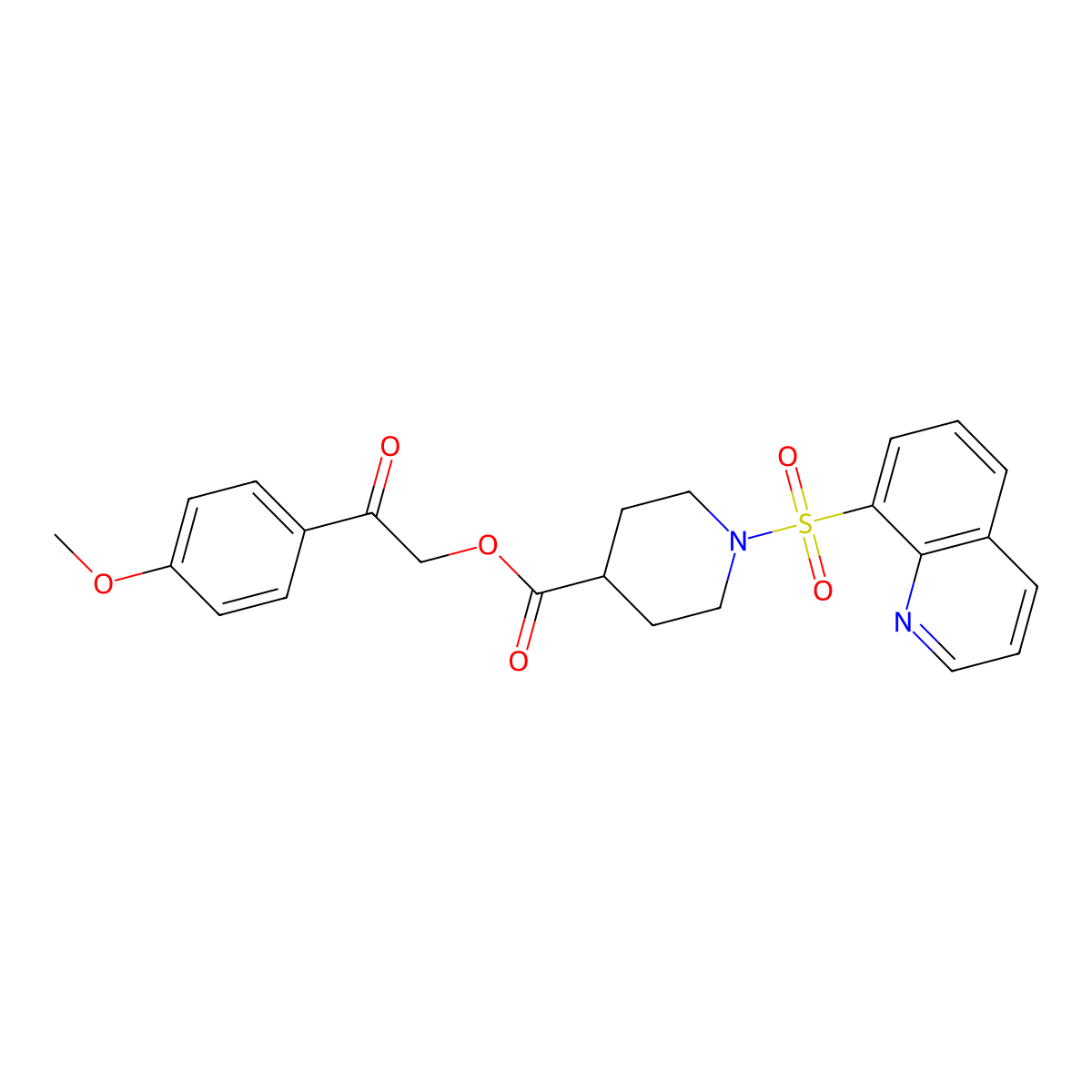 2-(4-Methoxyphenyl)-2-oxoethyl 1-(8-quinolinylsulfonyl)-4-piperidinecarboxylate molecular structure, CAS 326889-75-2