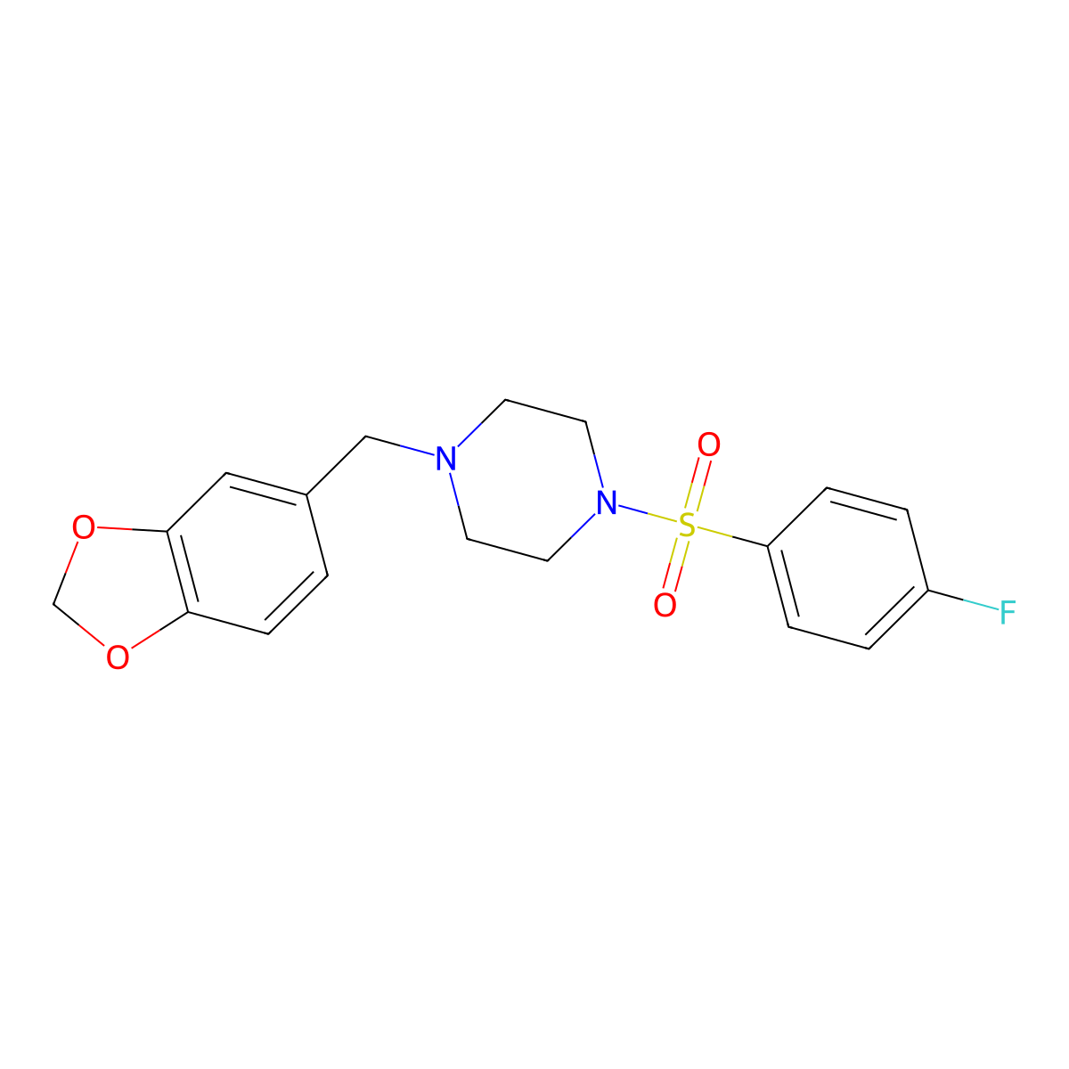 1-(1,3-Benzodioxol-5-ylmethyl)-4-[(4-fluorophenyl)sulfonyl]piperazine molecular structure, CAS 326889-82-1