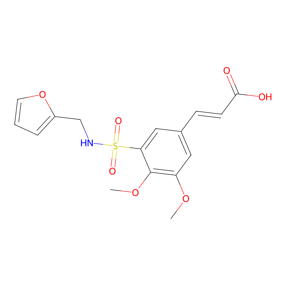 (E)-3-(3-(N-(furan-2-ylmethyl)sulfamoyl)-4,5-dimethoxyphenyl)acrylic acid molecular structure, CAS 326889-83-2