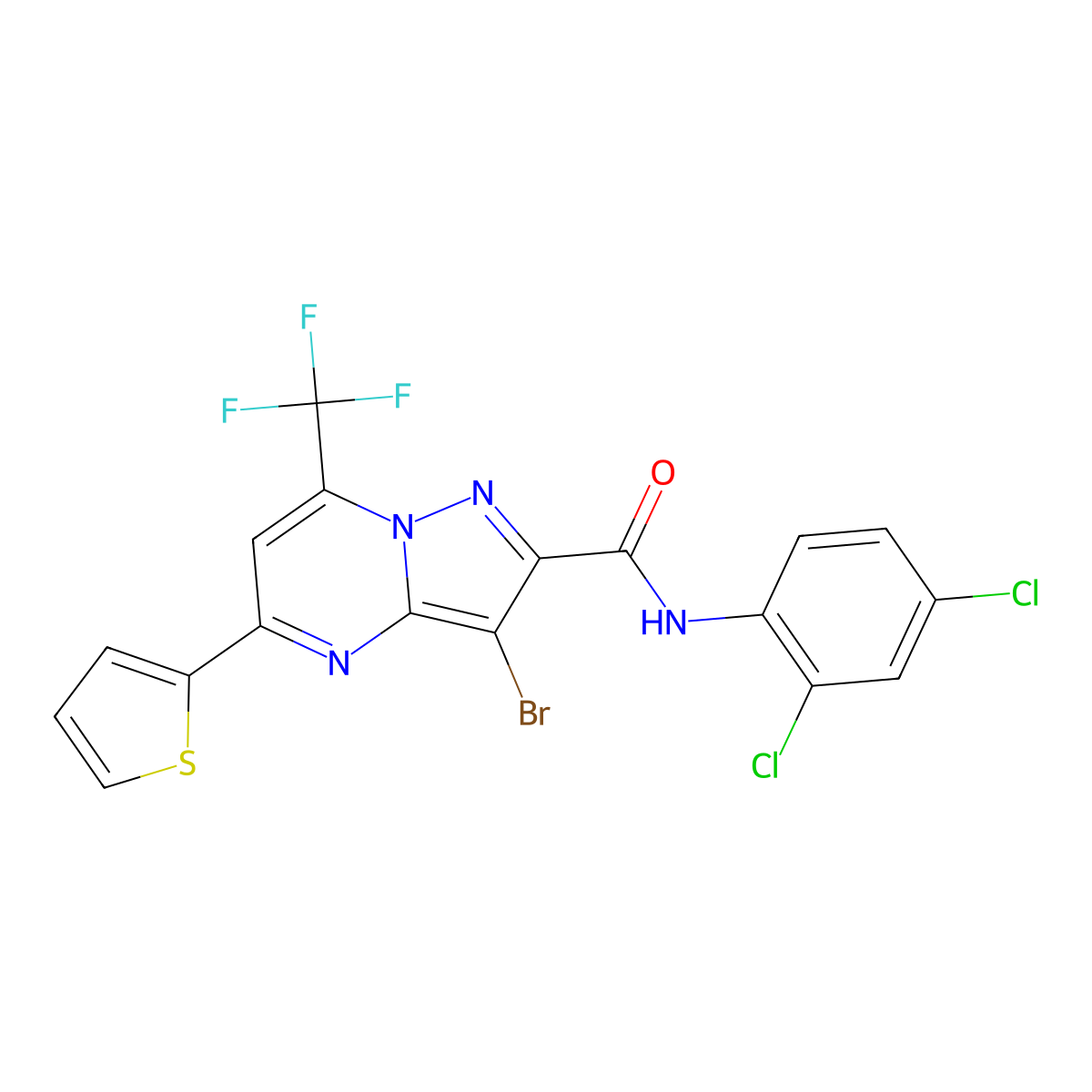 3-bromo-N-(2,4-dichlorophenyl)-5-(thiophen-2-yl)-7-(trifluoromethyl)pyrazolo[1,5-a]pyrimidine-2-carboxamide molecular structure, CAS 326893-06-5