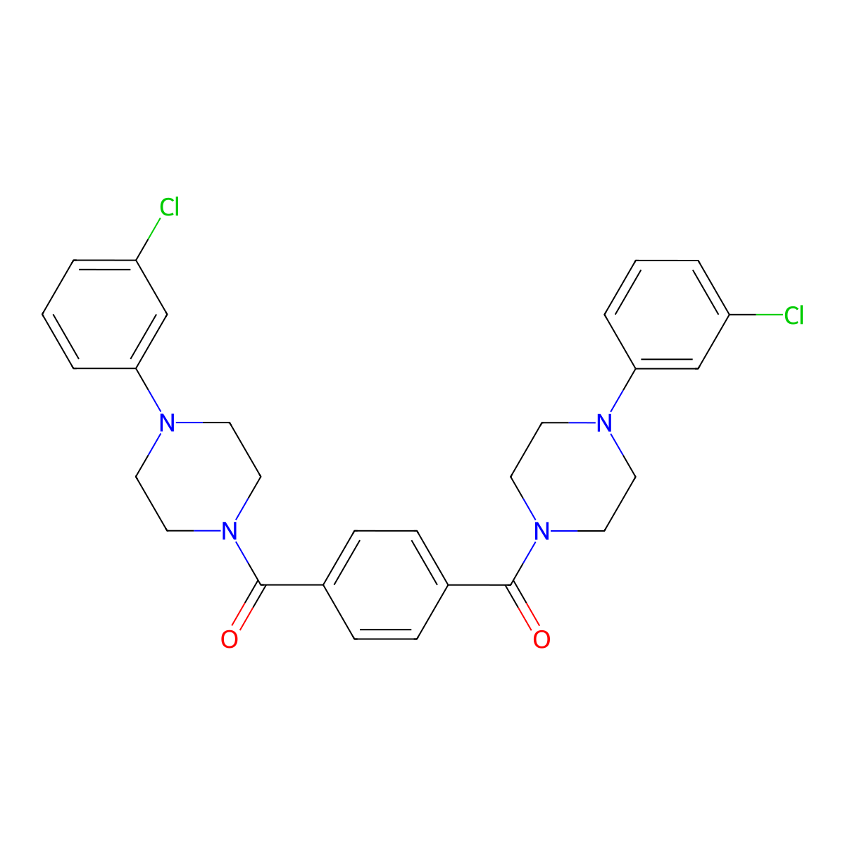 [4-[4-(3-Chlorophenyl)piperazine-1-carbonyl]phenyl]-[4-(3-chlorophenyl)piperazin-1-yl]methanone molecular structure, CAS 326899-24-5