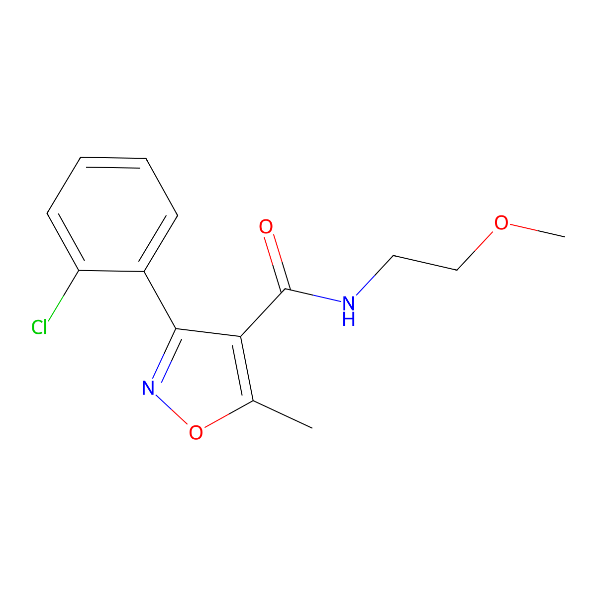 3-(2-chlorophenyl)-N-(2-methoxyethyl)-5-methyl-1,2-oxazole-4-carboxamide molecular structure, CAS 326902-65-2