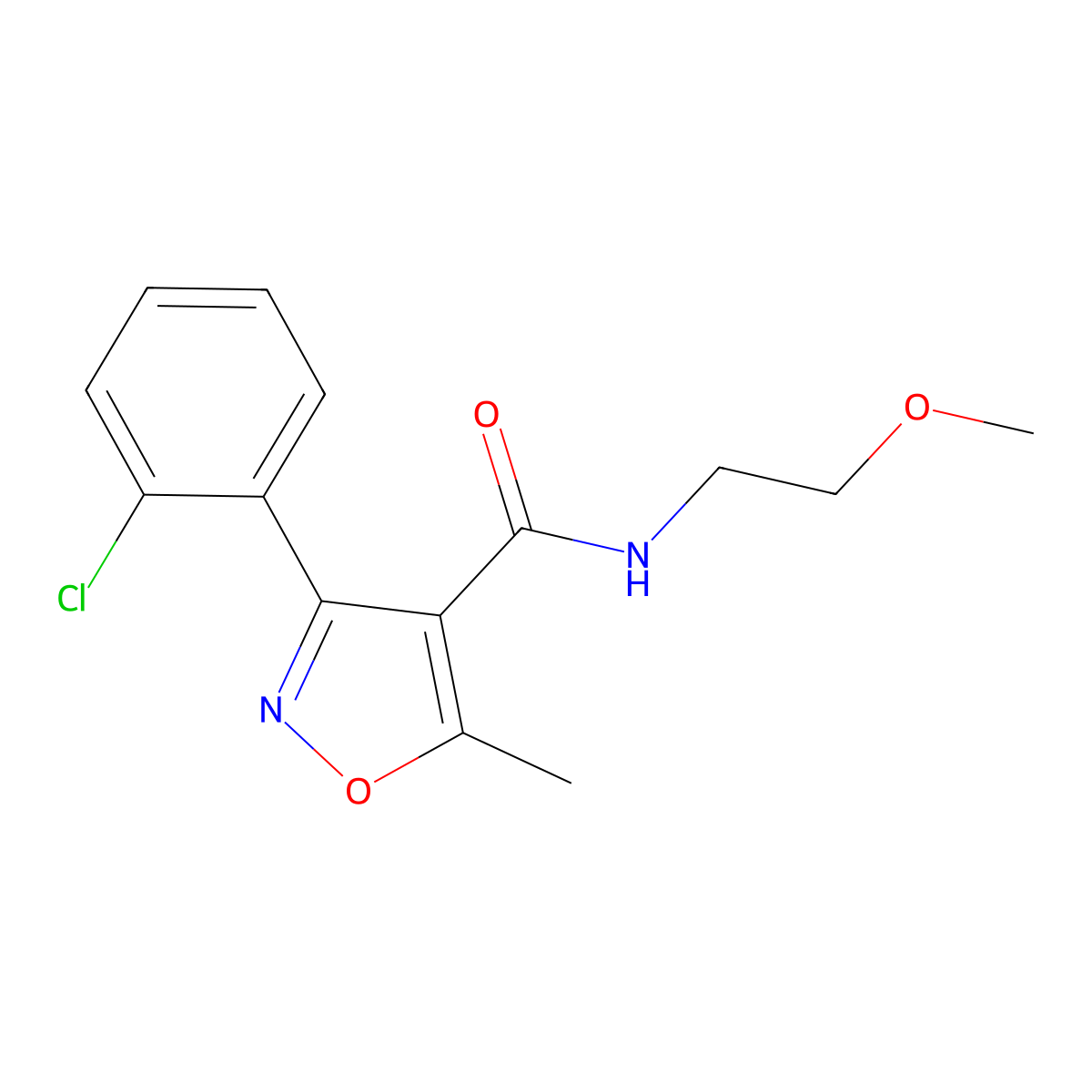 3-(2-chlorophenyl)-N-(2-methoxyethyl)-5-methyl-1,2-oxazole-4-carboxamide molecular structure, CAS 326902-65-2