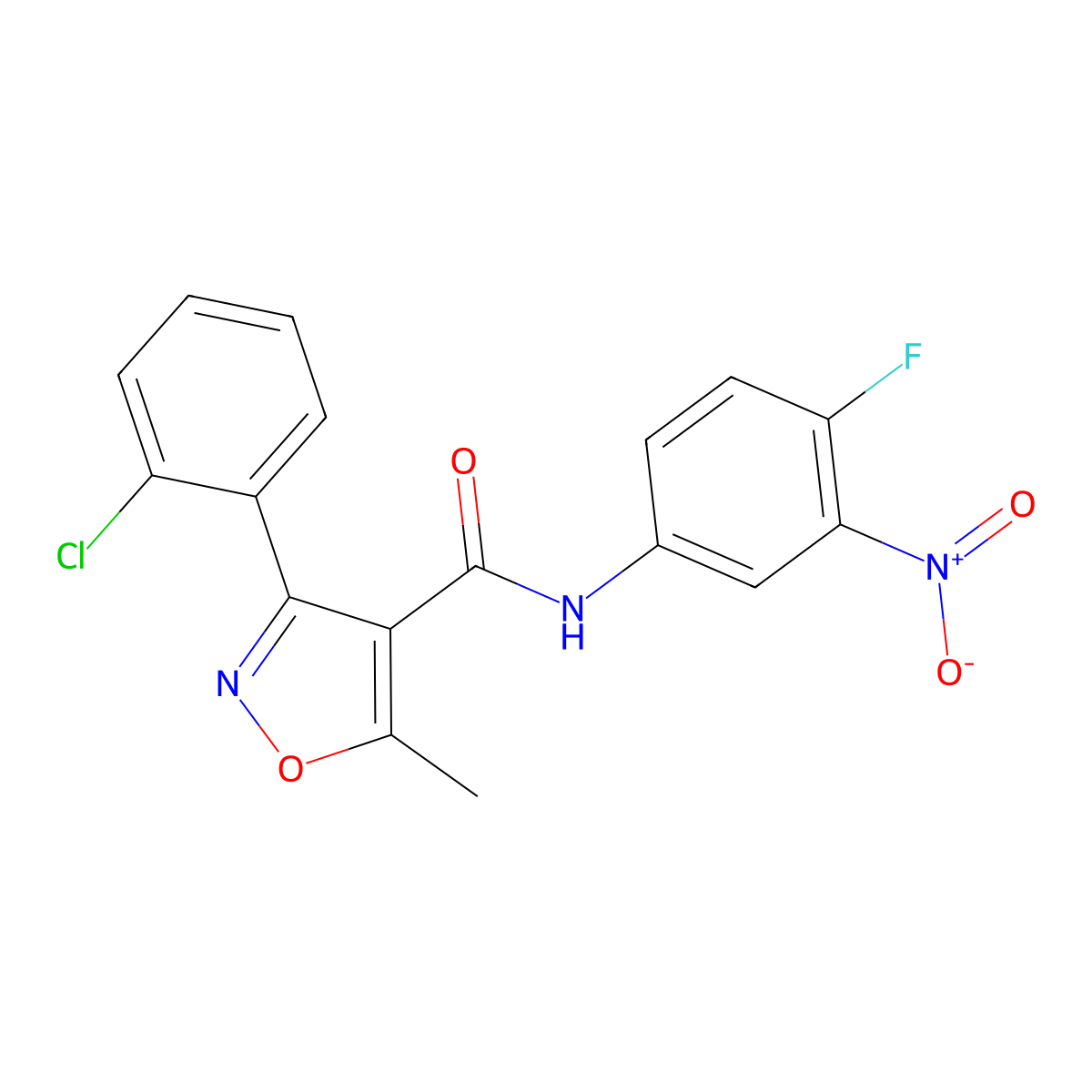 3-(2-chlorophenyl)-N-(4-fluoro-3-nitrophenyl)-5-methyl-1,2-oxazole-4-carboxamide molecular structure, CAS 326902-85-6
