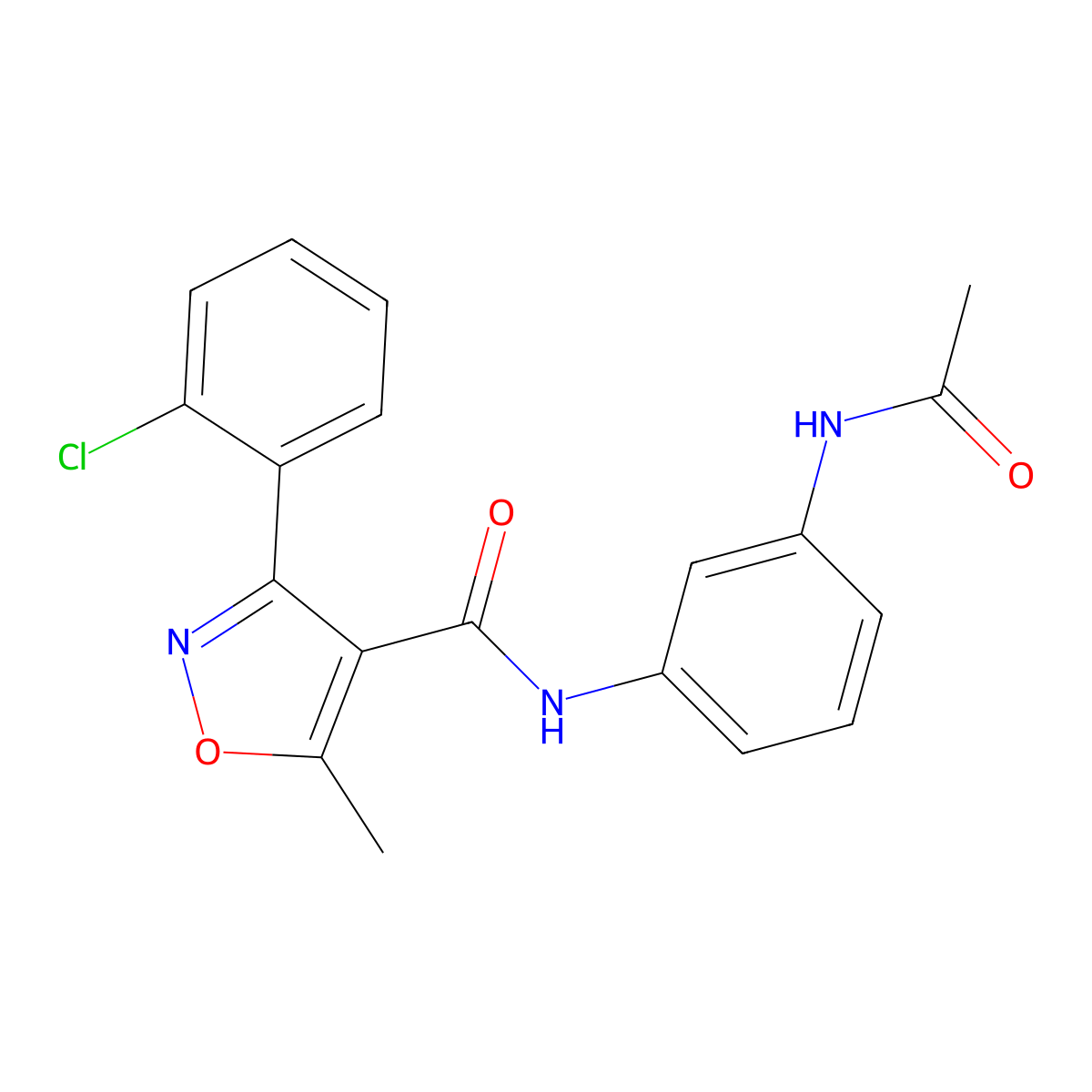 N-(3-acetamidophenyl)-3-(2-chlorophenyl)-5-methyl-1,2-oxazole-4-carboxamide molecular structure, CAS 326902-89-0