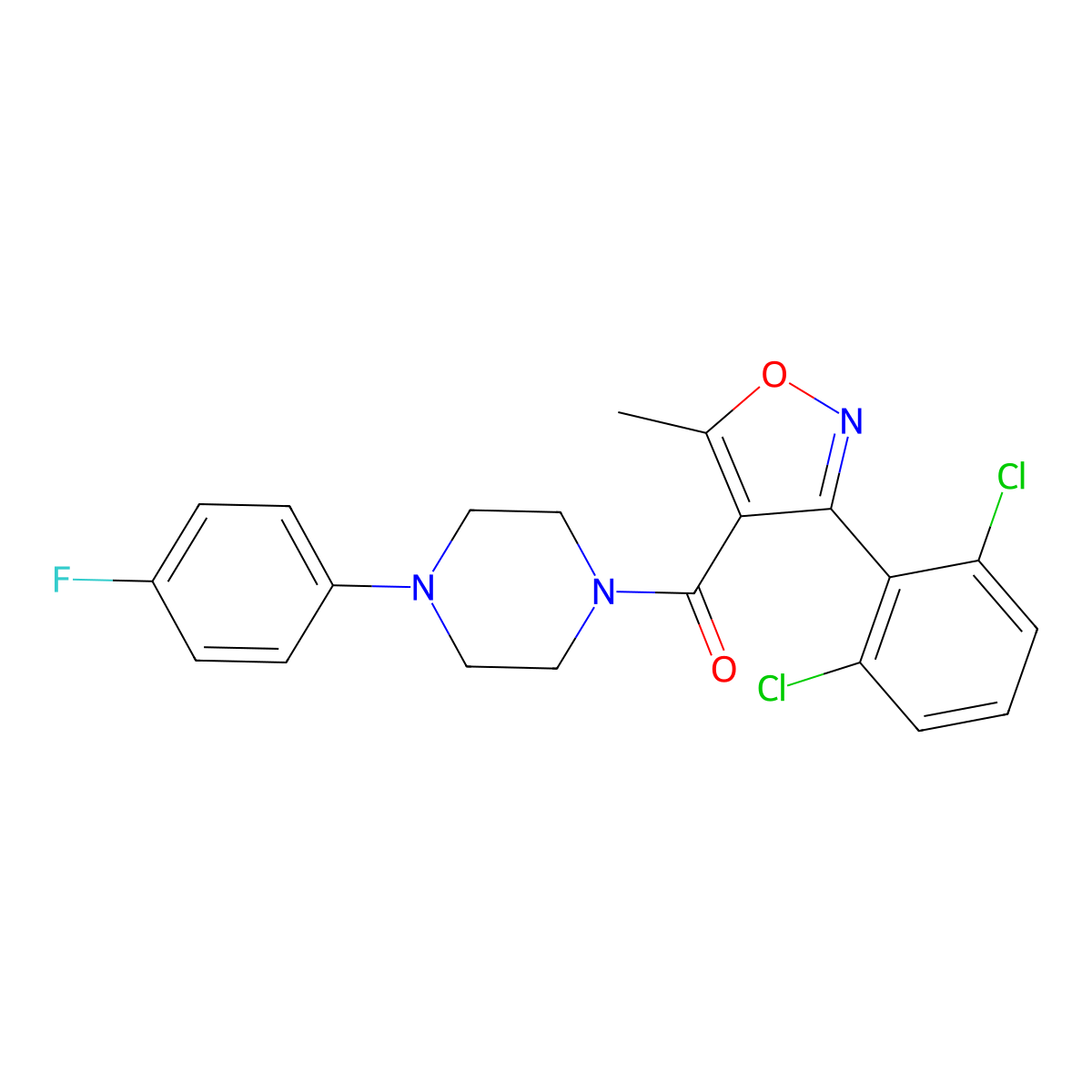 1-{[3-(2,6-Dichlorophenyl)-5-methyl-4-isoxazolyl]carbonyl}-4-(4-fluorophenyl)piperazine molecular structure, CAS 326902-93-6