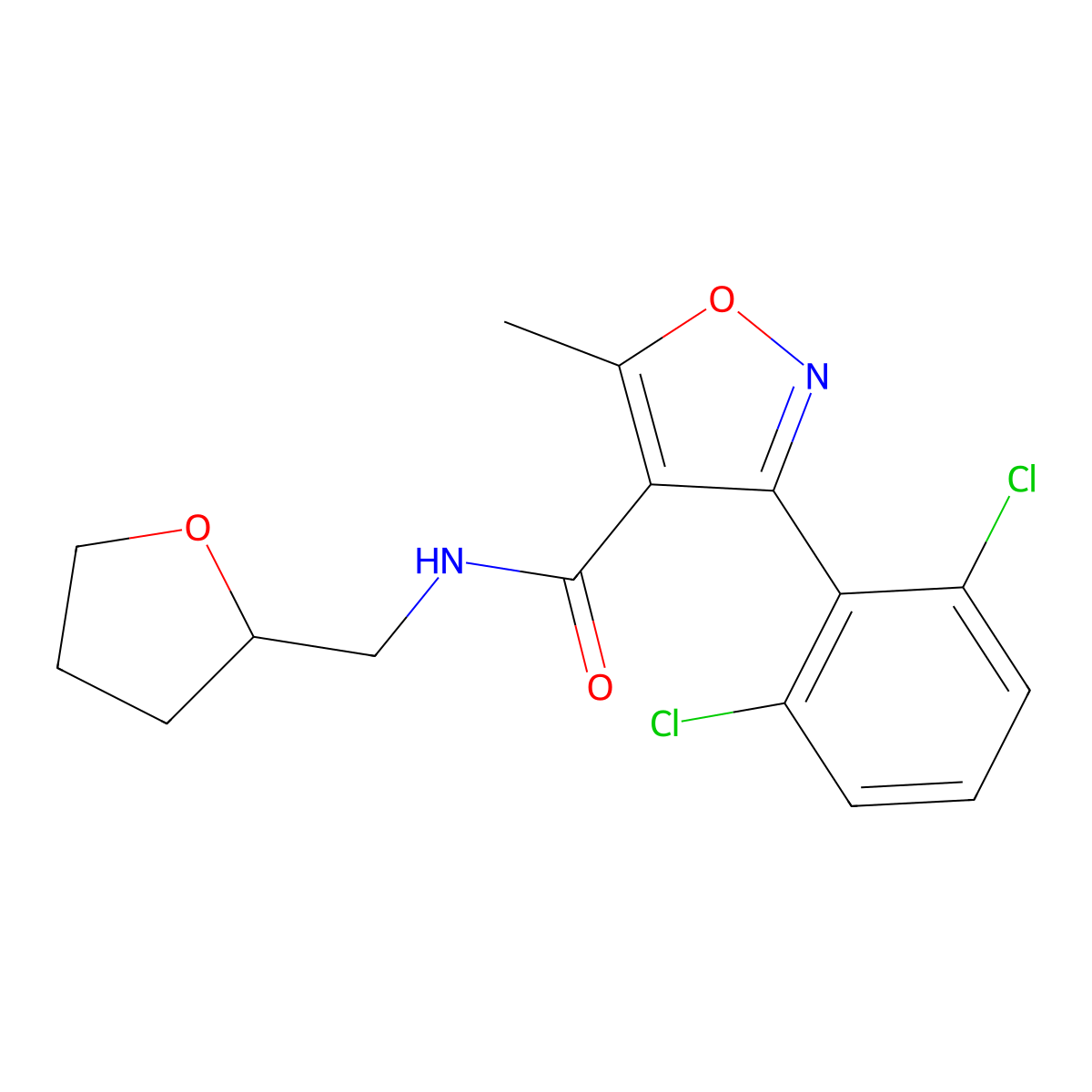 3-(2,6-dichlorophenyl)-5-methyl-N-(oxolan-2-ylmethyl)-1,2-oxazole-4-carboxamide molecular structure, CAS 326902-97-0