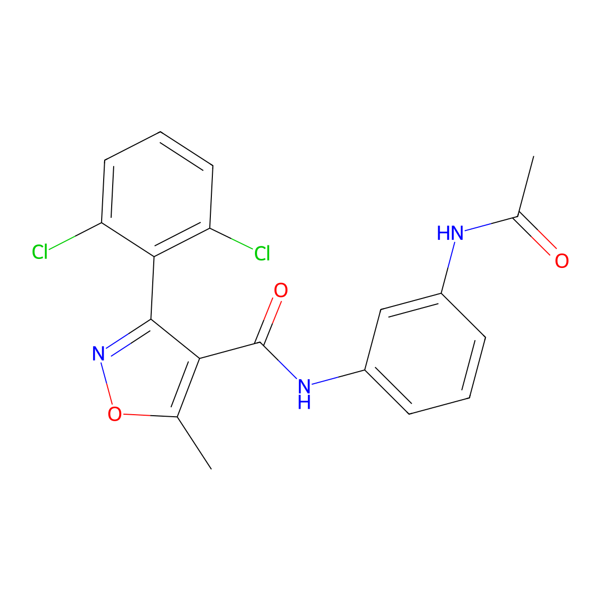 N-(3-acetamidophenyl)-3-(2,6-dichlorophenyl)-5-methyl-1,2-oxazole-4-carboxamide molecular structure, CAS 326903-03-1