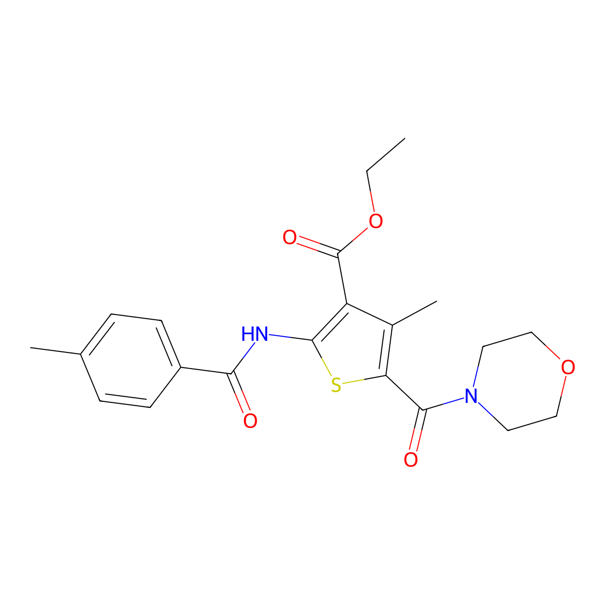 Ethyl 4-methyl-2-(4-methylbenzamido)-5-(morpholine-4-carbonyl)thiophene-3-carboxylate molecular structure, CAS 326903-18-8