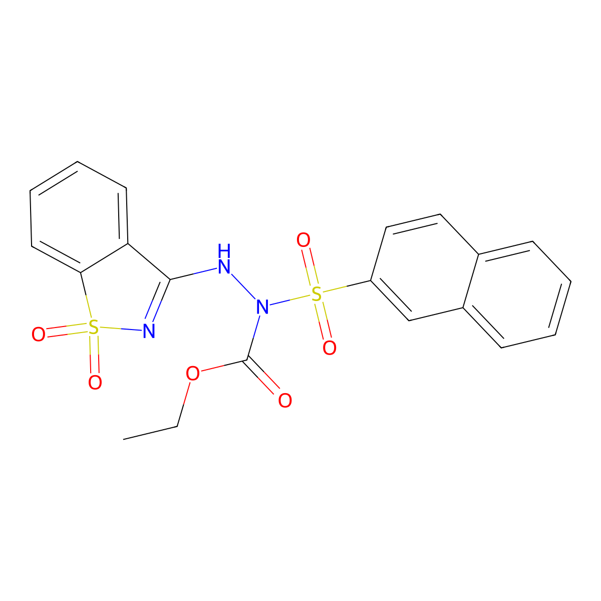 Ethyl 2-(1,1-dioxido-1,2-benzothiazol-3-yl)-1-(naphthalen-2-ylsulfonyl)hydrazinecarboxylate molecular structure, CAS 326903-75-7