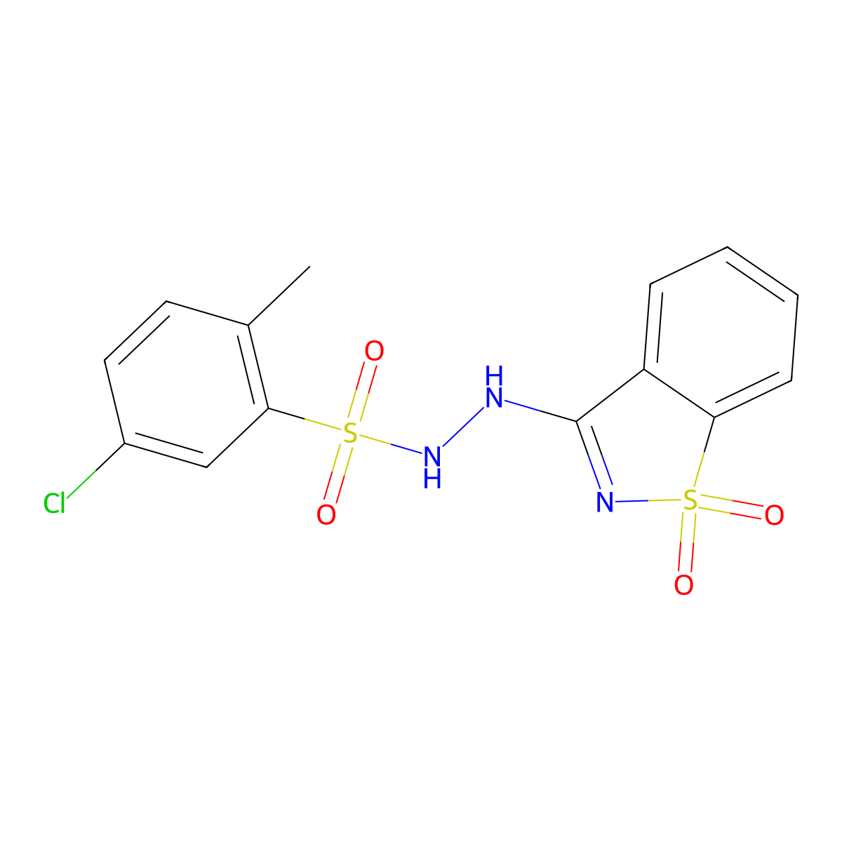 5-chloro-N'-(1,1-dioxido-1,2-benzothiazol-3-yl)-2-methylbenzenesulfonohydrazide molecular structure, CAS 326903-77-9