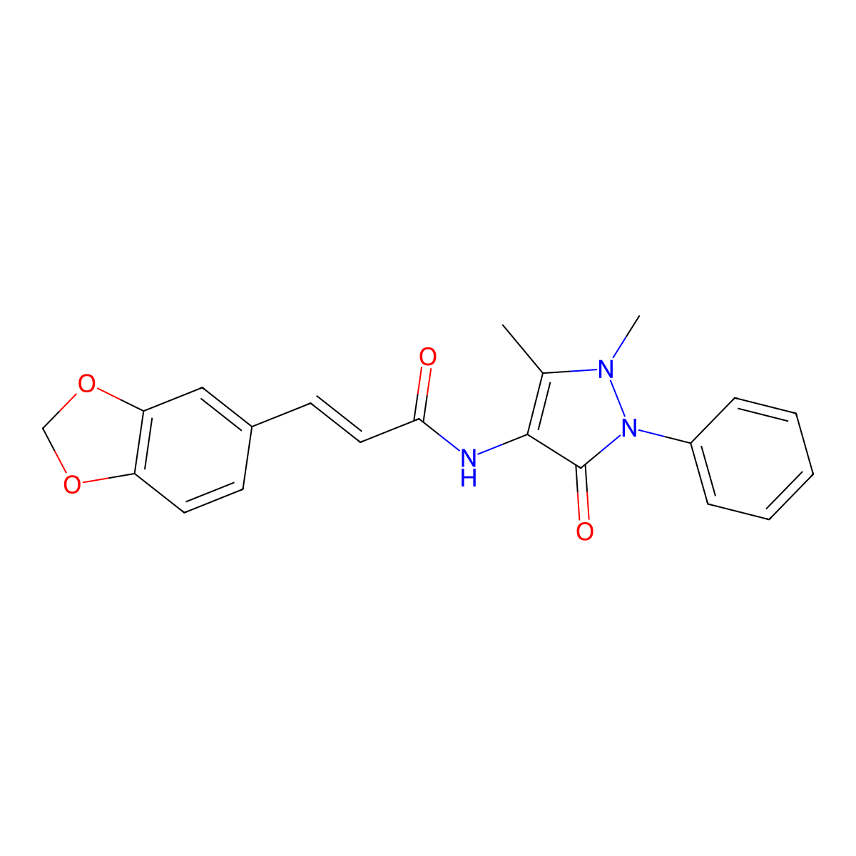 3-(1,3-Benzodioxol-5-yl)-N-(2,3-dihydro-1,5-dimethyl-3-oxo-2-phenyl-1H-pyrazol-4-yl)-2-propenamide molecular structure, CAS 326907-44-2