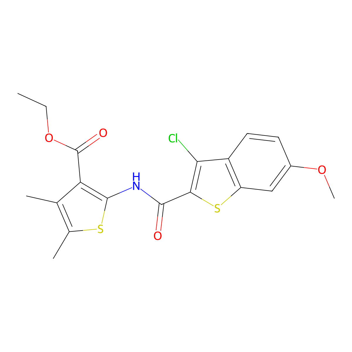 Ethyl 2-[(3-chloro-6-methoxy-1-benzothiophene-2-carbonyl)amino]-4,5-dimethylthiophene-3-carboxylate molecular structure, CAS 326907-46-4