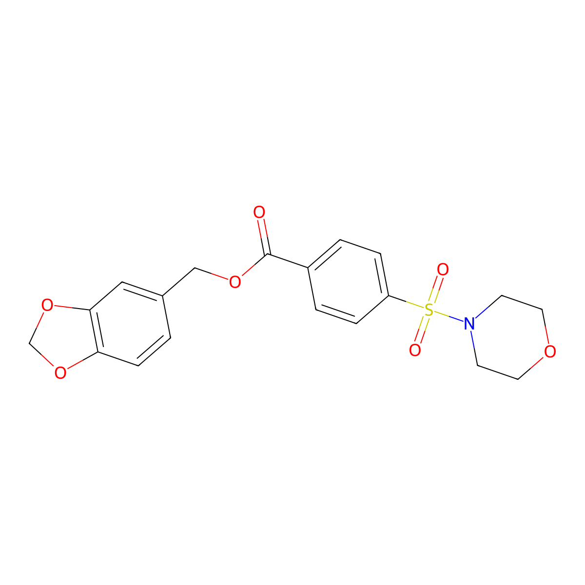 Benzo[d][1,3]dioxol-5-ylmethyl 4-(morpholinosulfonyl)benzoate molecular structure, CAS 326907-52-2