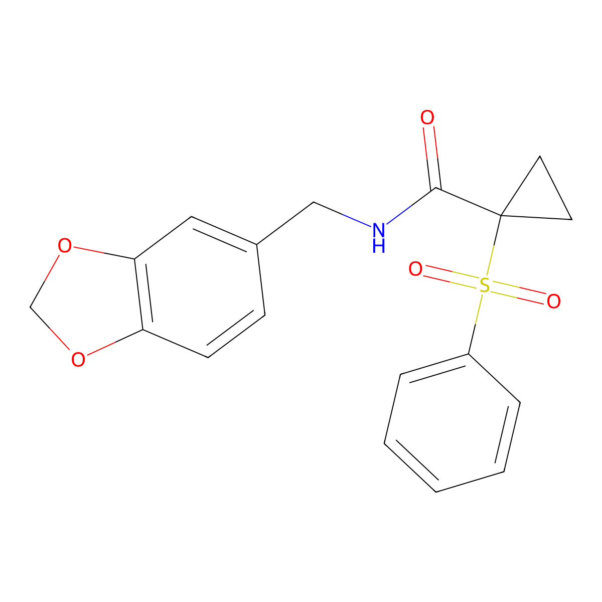 N-(1,3-benzodioxol-5-ylmethyl)-1-(phenylsulfonyl)cyclopropanecarboxamide molecular structure, CAS 326907-58-8