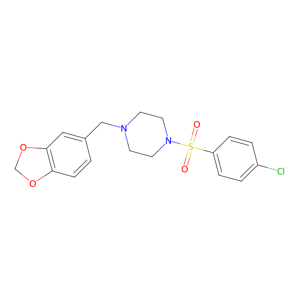 1-(1,3-Benzodioxol-5-ylmethyl)-4-[(4-chlorophenyl)sulfonyl]piperazine molecular structure, CAS 326907-59-9