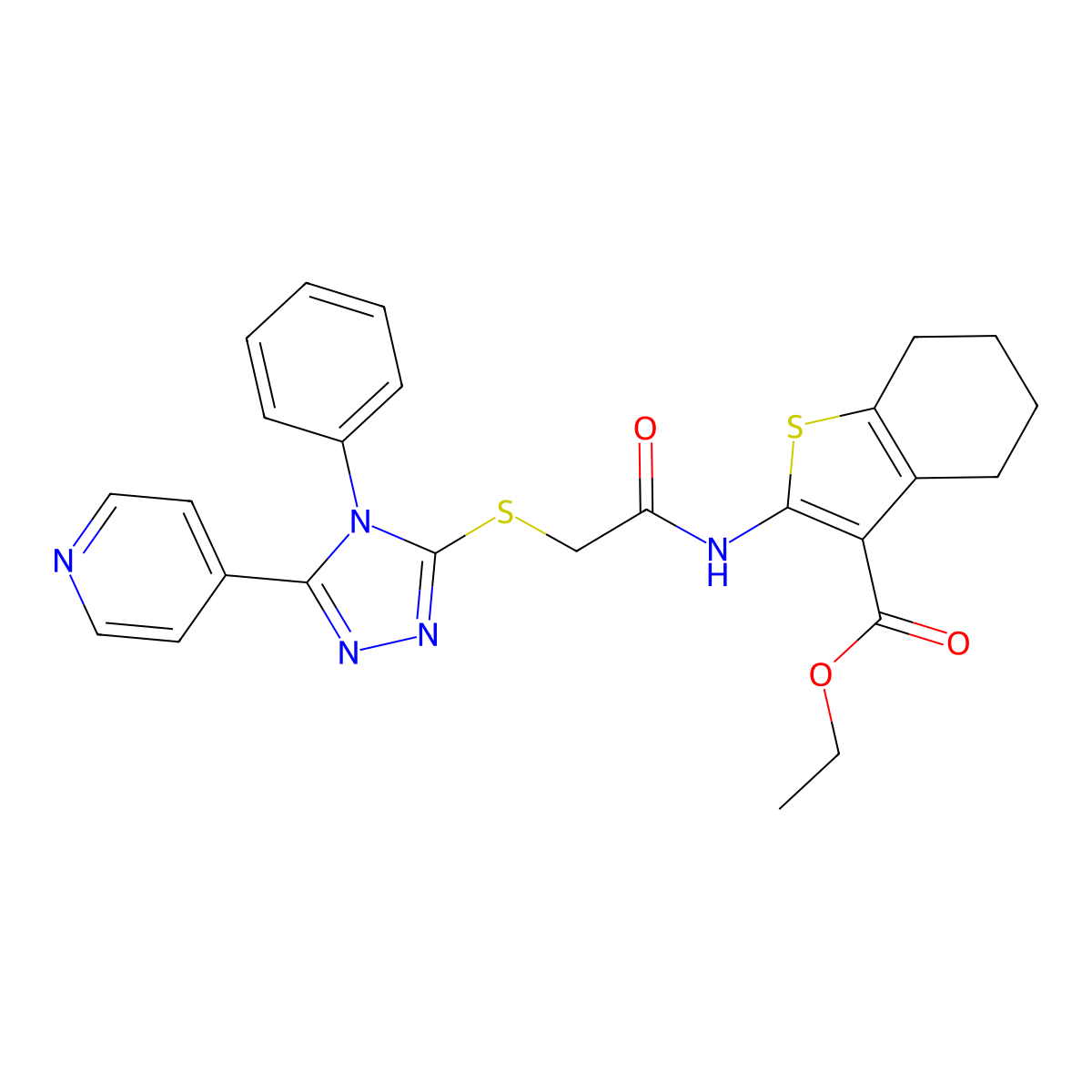 Ethyl 2-[[2-[(4-phenyl-5-pyridin-4-yl-1,2,4-triazol-3-yl)sulfanyl]acetyl]amino]-4,5,6,7-tetrahydro-1-benzothiophene-3-carboxylate molecular structure, CAS 326907-66-8