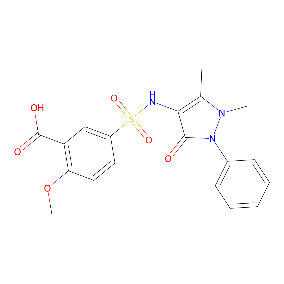 5-(1,5-Dimethyl-3-oxo-2-phenyl-2,3-dihydro-1H-pyrazol-4-ylsulfamoyl)-2-methoxy-benzoic acid molecular structure, CAS 326907-75-9