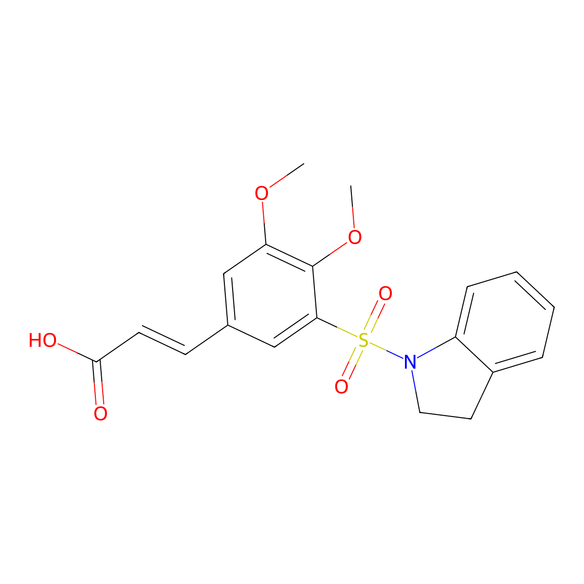 (2E)-3-(3-(2,3-dihydro-1H-indole-1-sulfonyl)-4,5-dimethoxyphenyl)prop-2-enoic acid molecular structure, CAS 326907-81-7