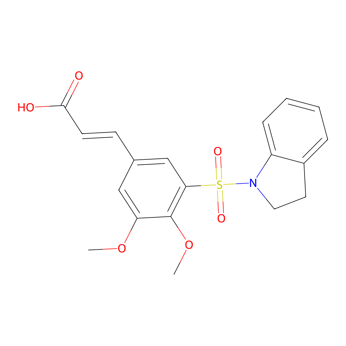(2E)-3-(3-(2,3-dihydro-1H-indole-1-sulfonyl)-4,5-dimethoxyphenyl)prop-2-enoic acid molecular structure, CAS 326907-81-7