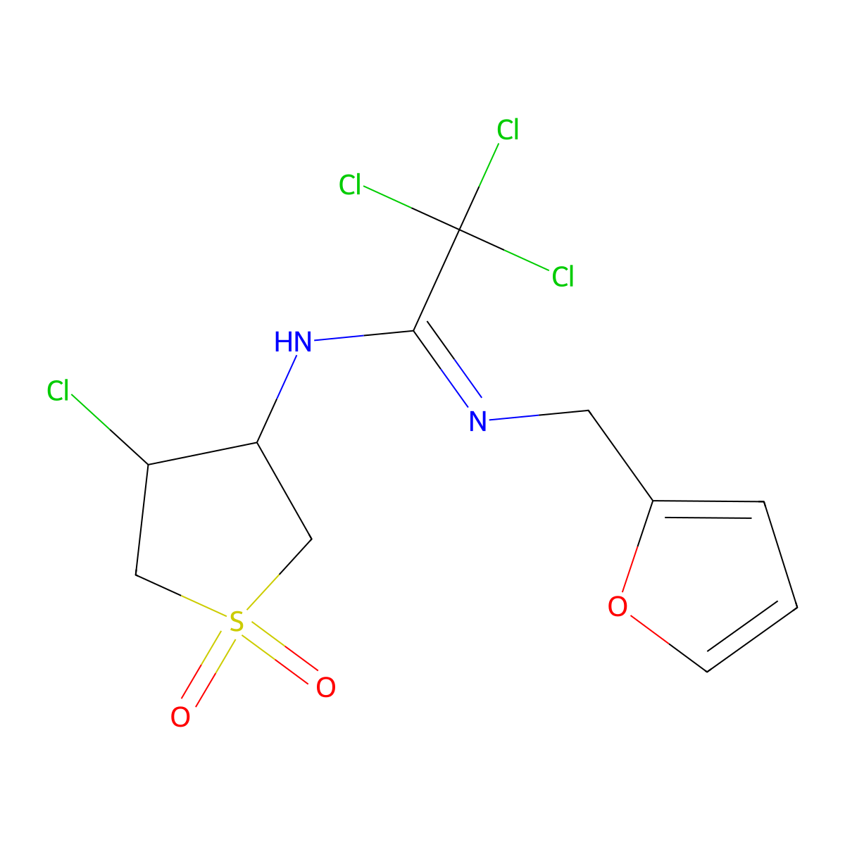 2,2,2-trichloro-N'-(4-chloro-1,1-dioxidotetrahydro-3-thienyl)-N-(2-furylmethyl)ethanimidamide molecular structure, CAS 326908-77-4