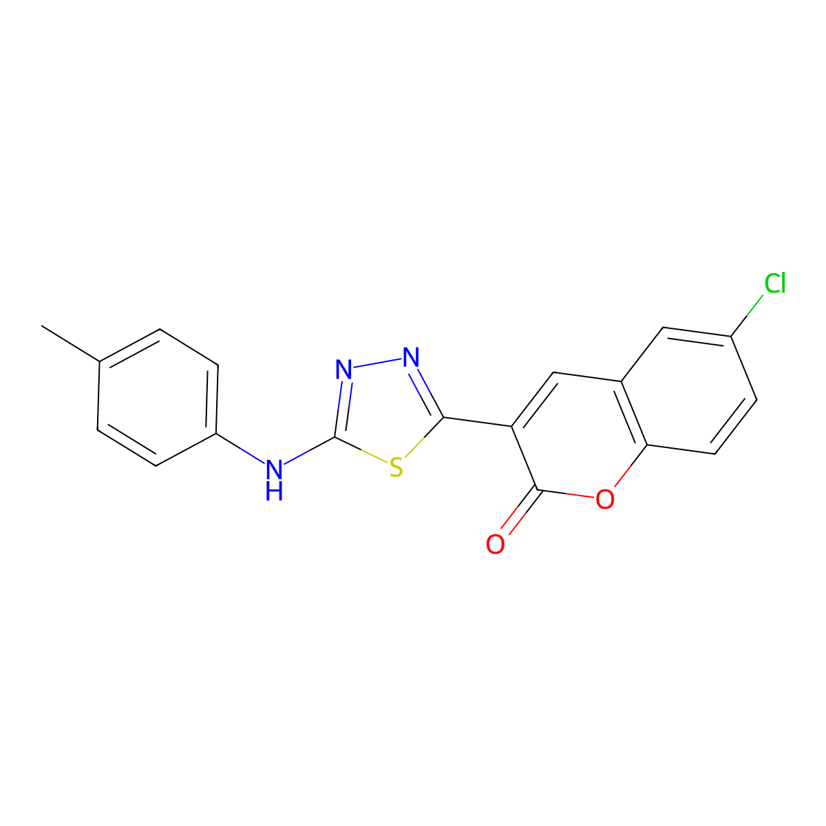 6-Chloro-3-[5-(4-methylanilino)-1,3,4-thiadiazol-2-yl]chromen-2-one molecular structure, CAS 326913-59-1