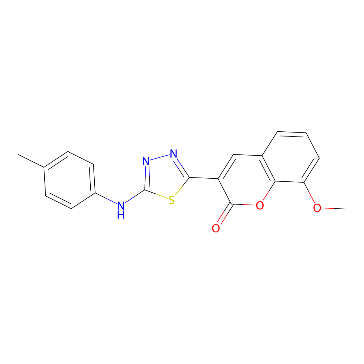 8-methoxy-3-(5-(p-tolylamino)-1,3,4-thiadiazol-2-yl)-2H-chromen-2-one molecular structure, CAS 326913-60-4